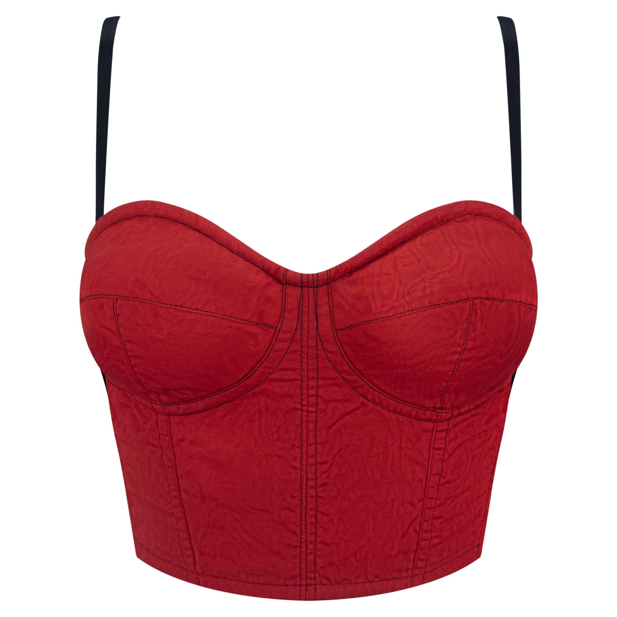 F/W 1991 Dolce & Gabbana Runway Red Moire Satin Bustier Backless Crop Top - RealList