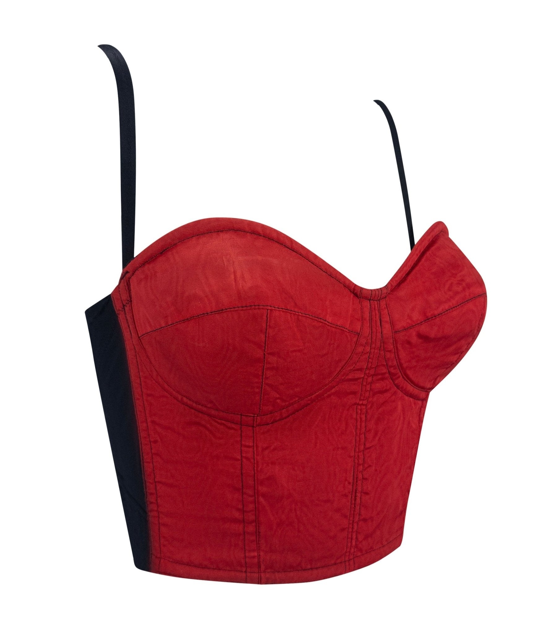 F/W 1991 Dolce & Gabbana Runway Red Moire Satin Bustier Backless Crop Top - RealList