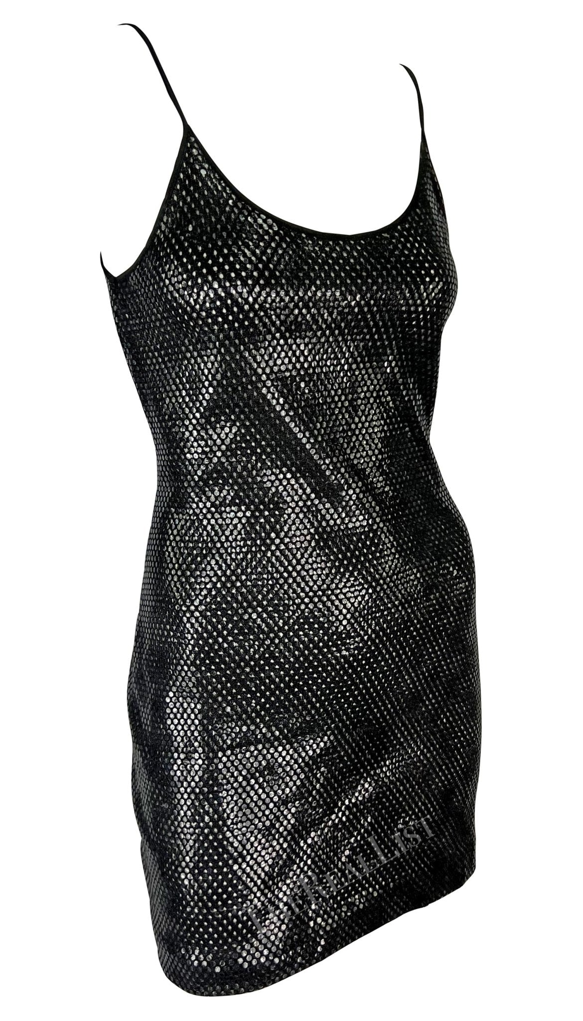 F/W 1991 Gianfranco Ferré Black Cutout Transparent Paillette Bodycon Mini Dress - RealList