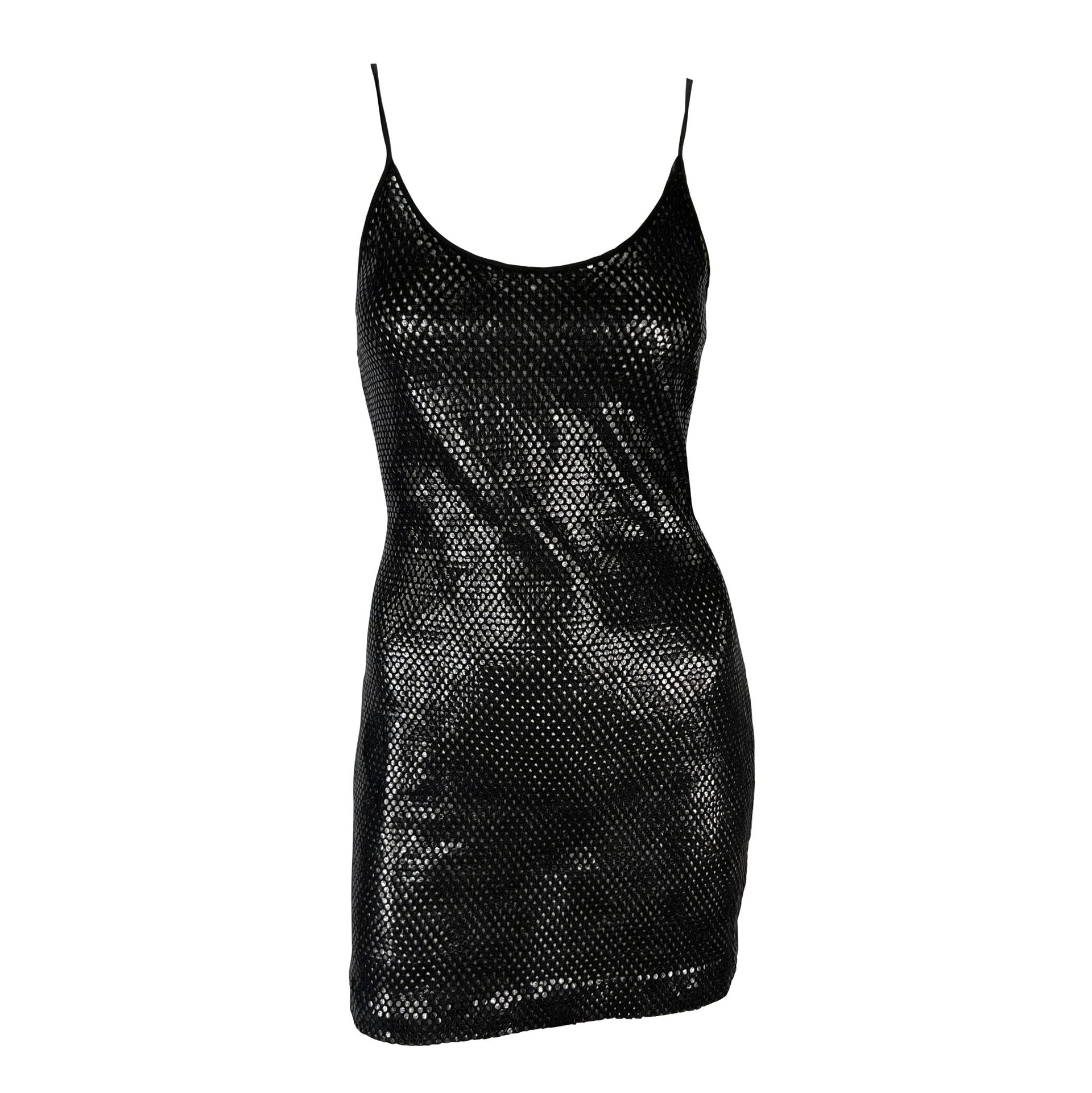 F/W 1991 Gianfranco Ferré Black Cutout Transparent Paillette Bodycon Mini Dress - RealList