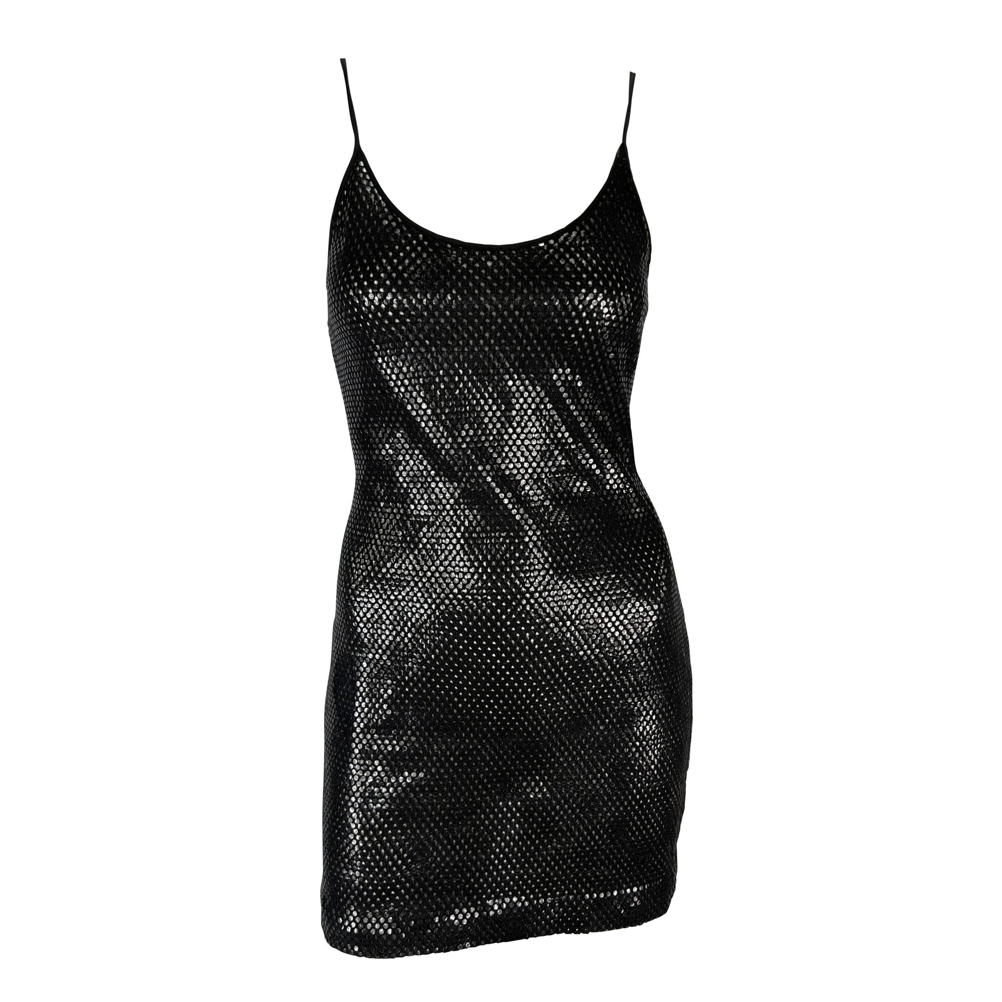 F/W 1991 Gianfranco Ferré Black Cutout Transparent Paillette Bodycon Mini Dress - RealList