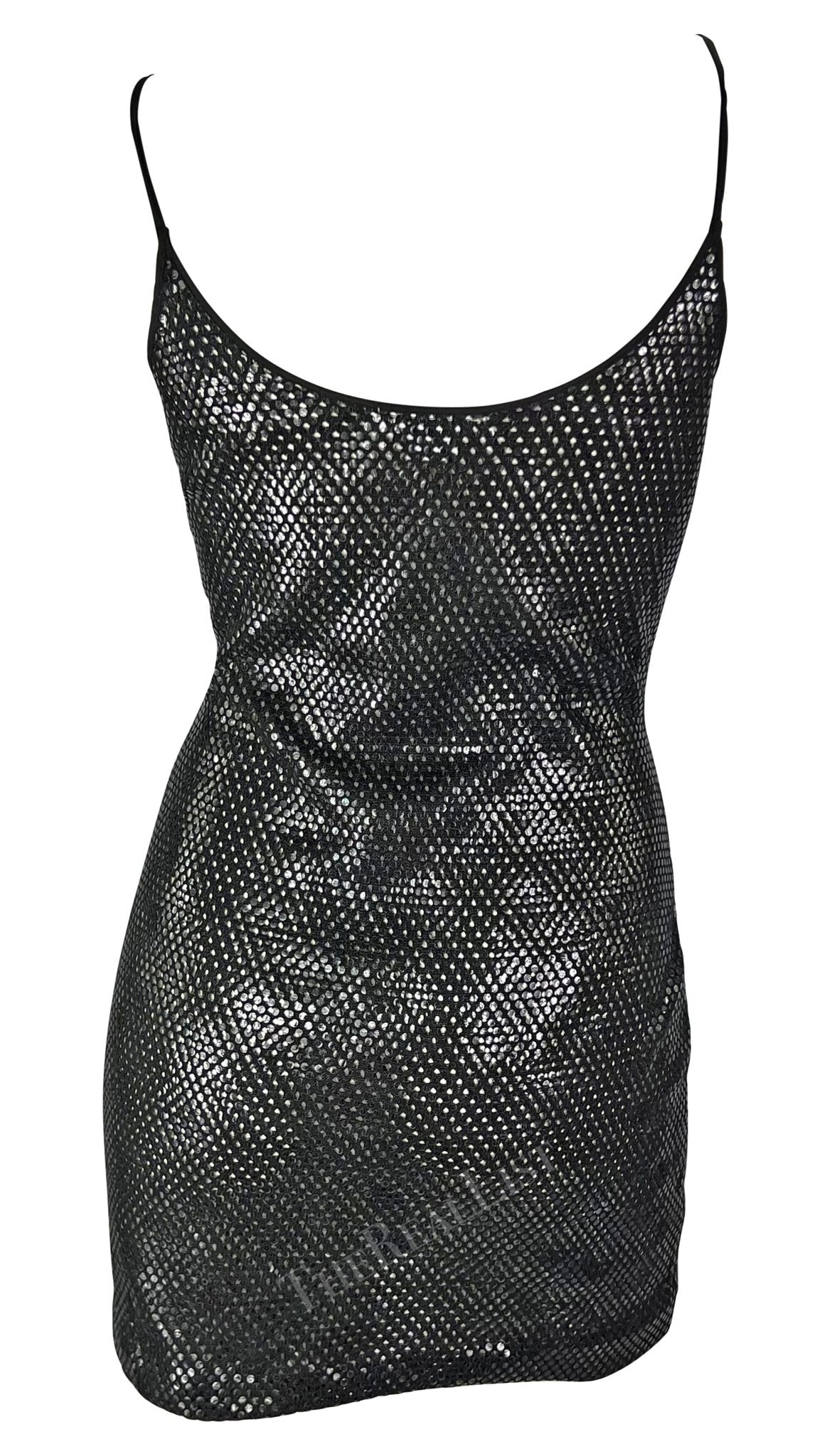 F/W 1991 Gianfranco Ferré Black Cutout Transparent Paillette Bodycon Mini Dress - RealList