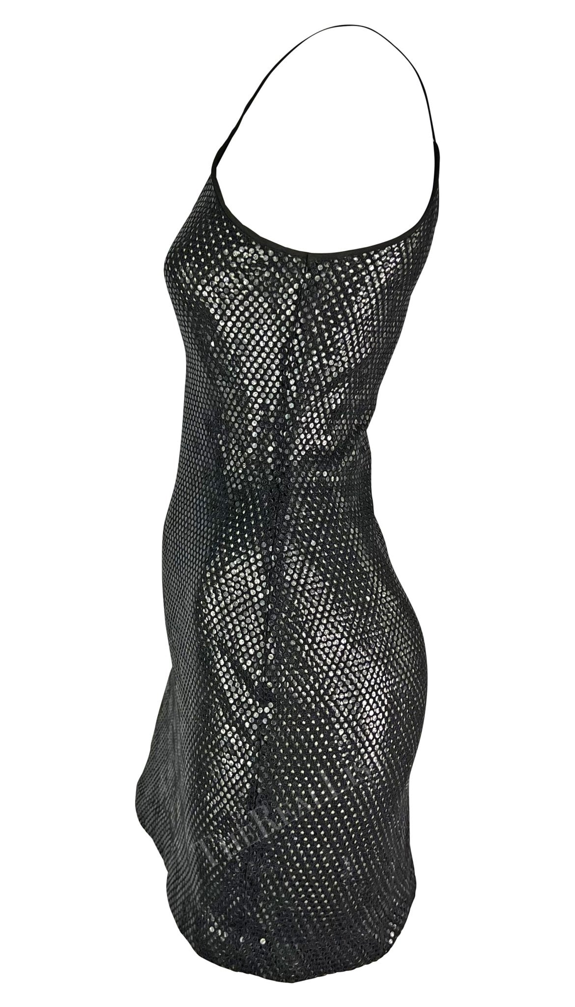 F/W 1991 Gianfranco Ferré Black Cutout Transparent Paillette Bodycon Mini Dress - RealList