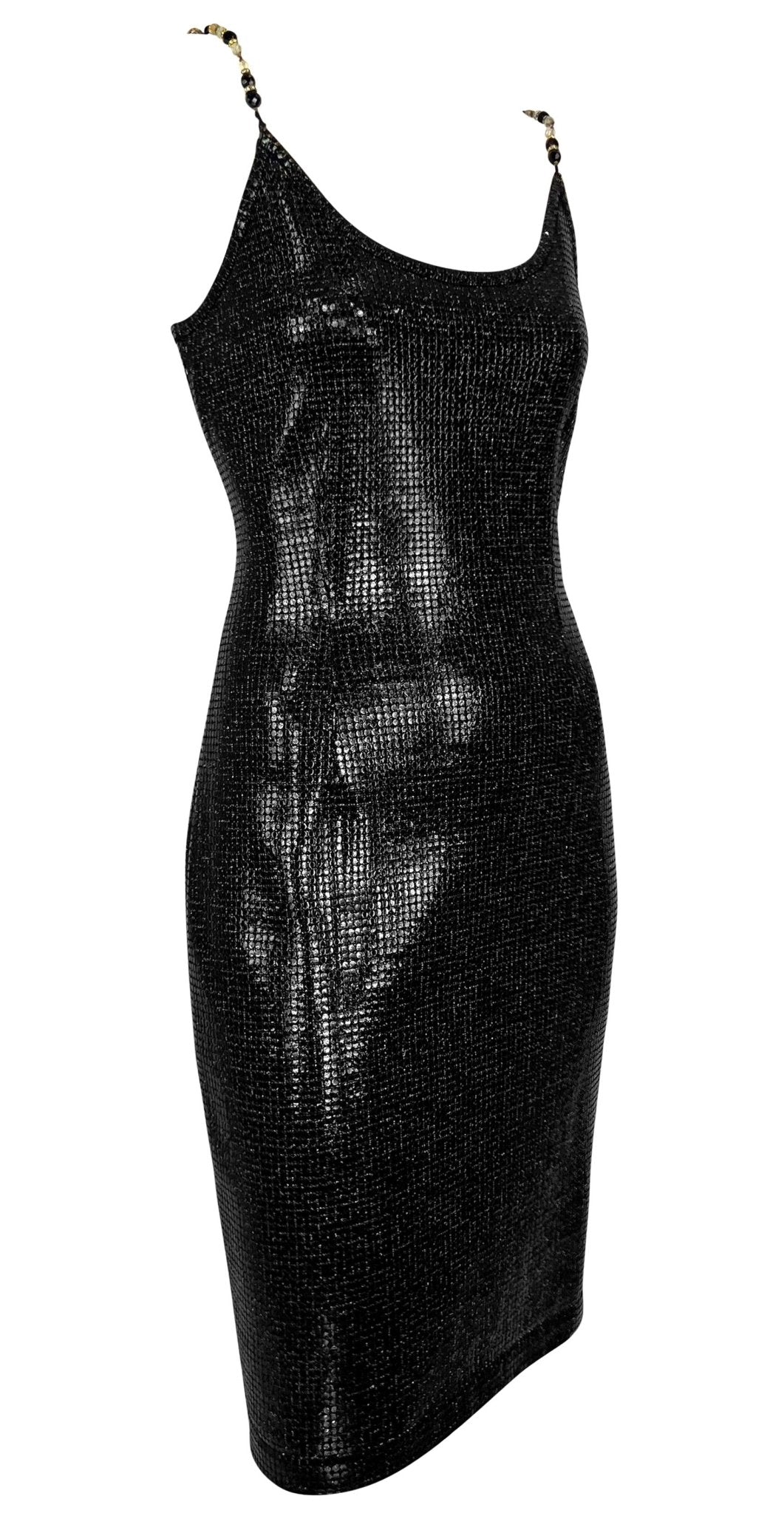 F/W 1991 Gianfranco Ferré Runway Beaded Rhinestone Strap Knit Paillette Dress - RealList