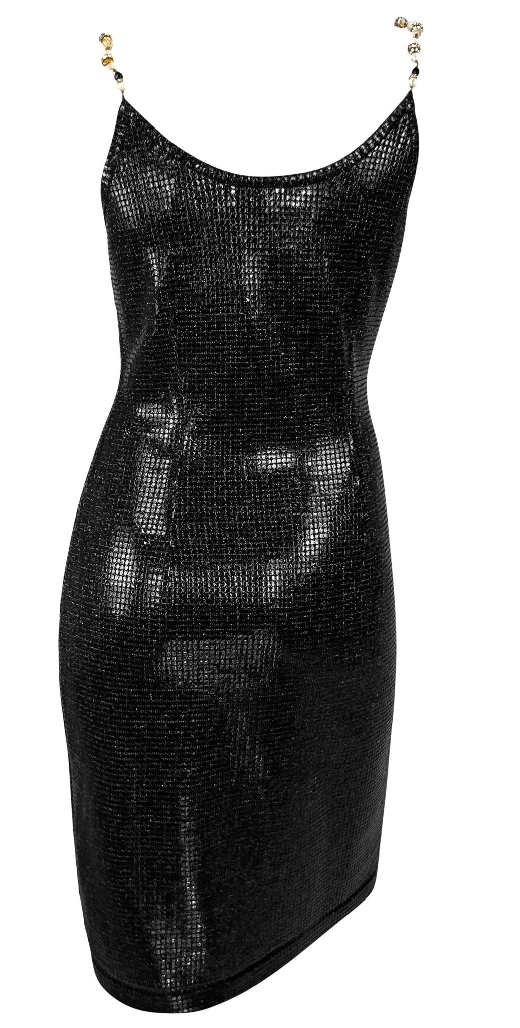 F/W 1991 Gianfranco Ferré Runway Beaded Rhinestone Strap Knit Paillette Dress - RealList