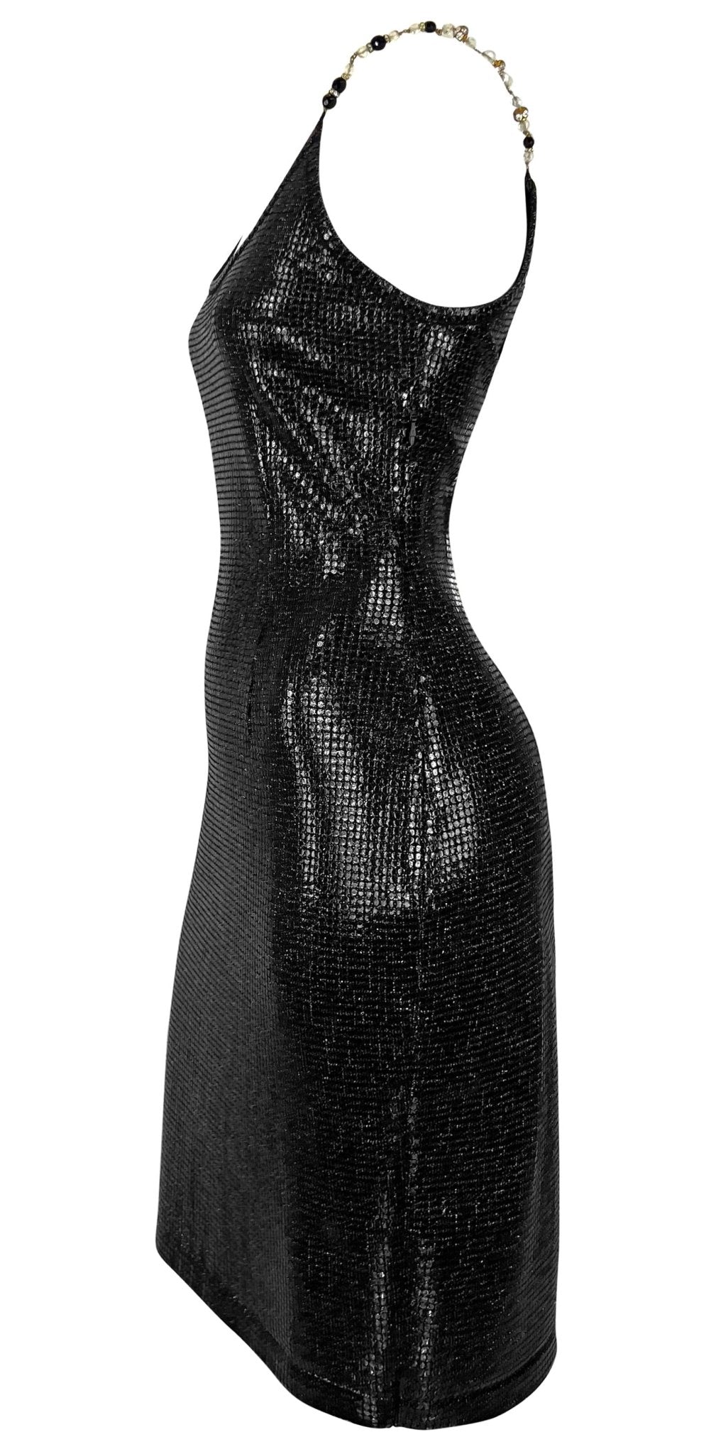 F/W 1991 Gianfranco Ferré Runway Beaded Rhinestone Strap Knit Paillette Dress - RealList