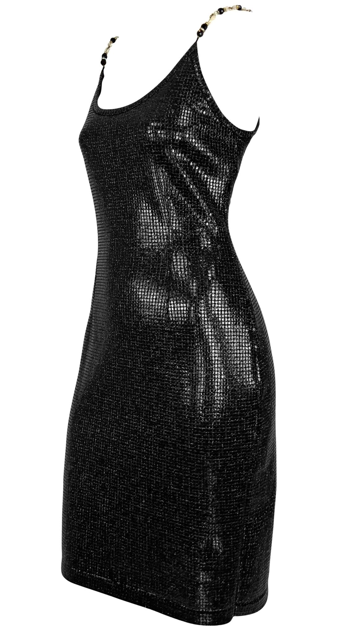 F/W 1991 Gianfranco Ferré Runway Beaded Rhinestone Strap Knit Paillette Dress - RealList