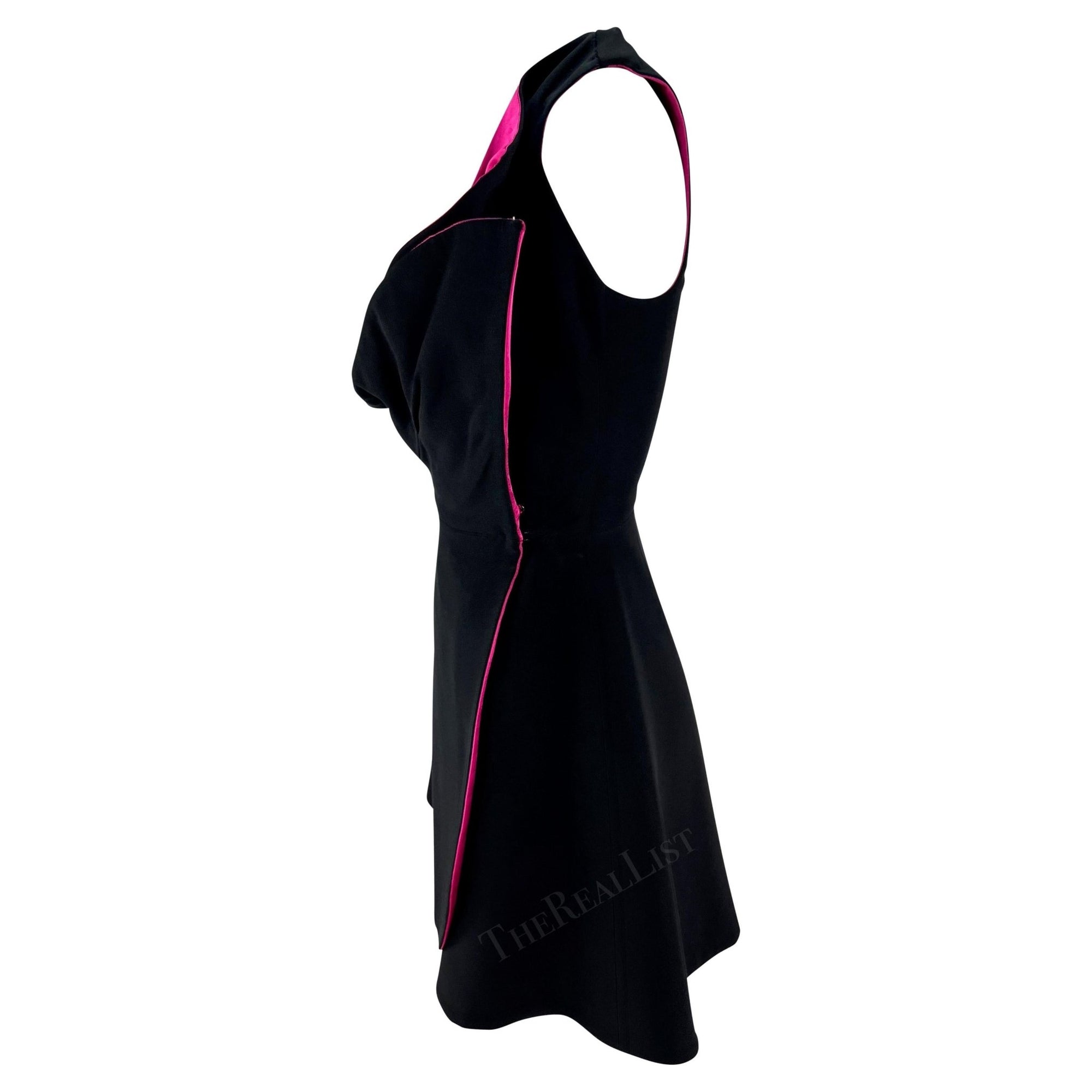 F/W 1991 Giani Versace Runway Open Bust Black Hot Pink Wrap Mini Dress - RealList