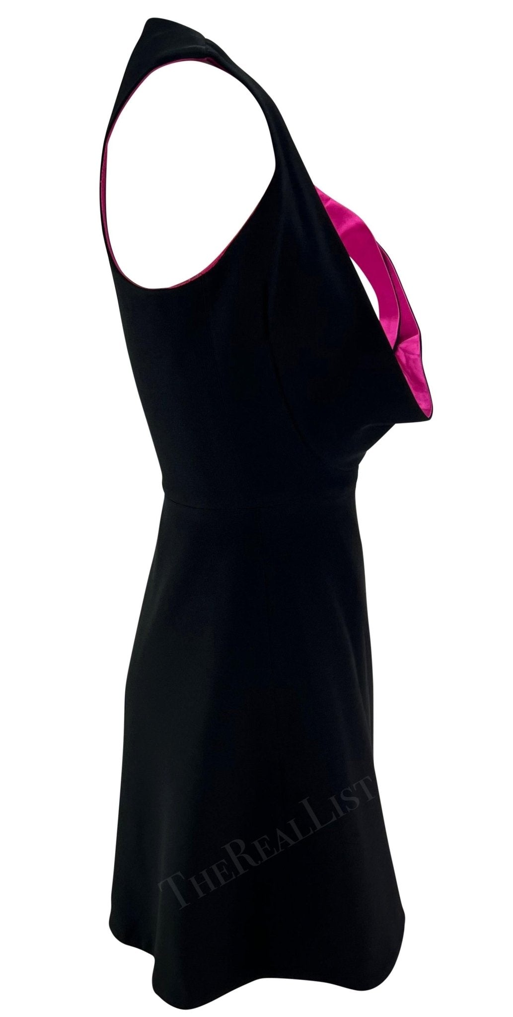 F/W 1991 Giani Versace Runway Open Bust Black Hot Pink Wrap Mini Dress - RealList