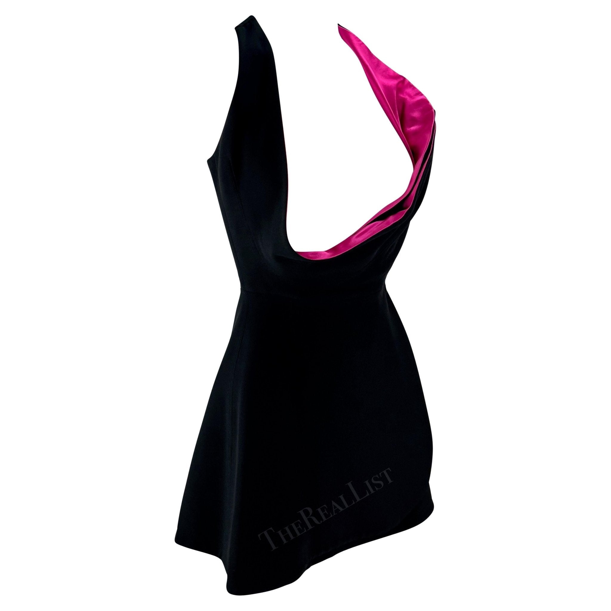 F/W 1991 Giani Versace Runway Open Bust Black Hot Pink Wrap Mini Dress - RealList