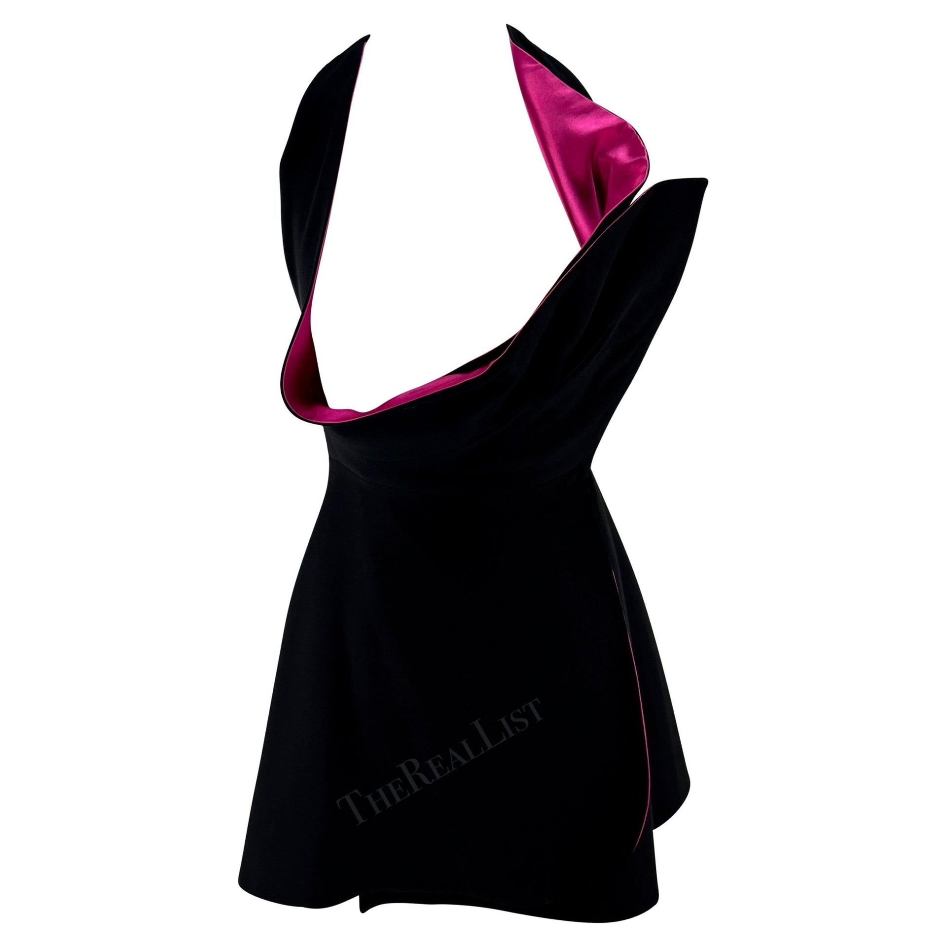 F/W 1991 Giani Versace Runway Open Bust Black Hot Pink Wrap Mini Dress - RealList