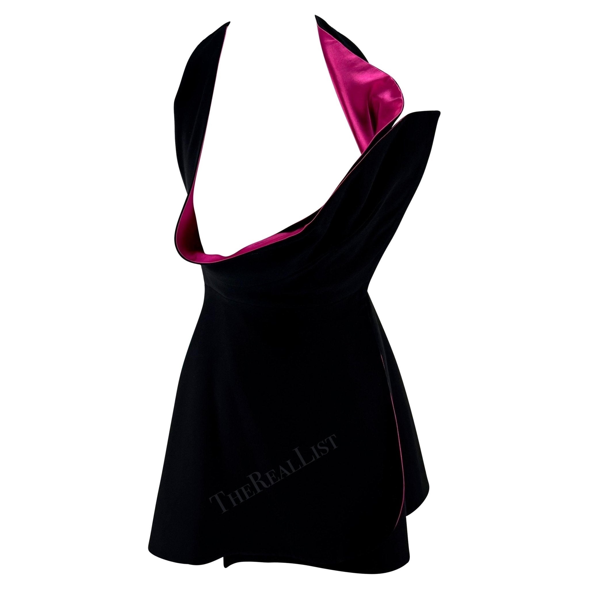 F/W 1991 Giani Versace Runway Open Bust Black Hot Pink Wrap Mini Dress - RealList