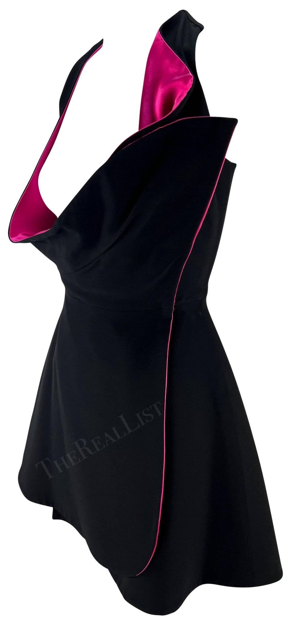 F/W 1991 Giani Versace Runway Open Bust Black Hot Pink Wrap Mini Dress - RealList