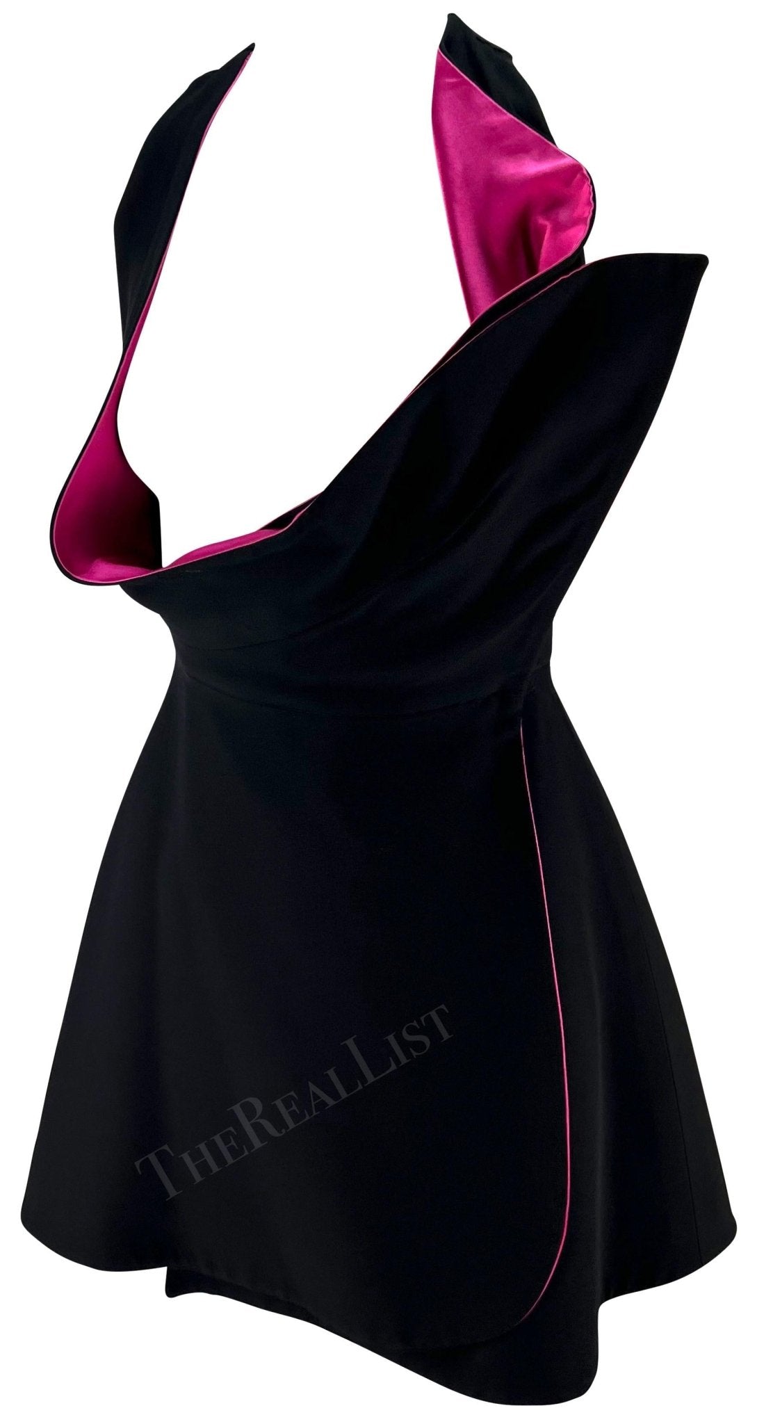F/W 1991 Giani Versace Runway Open Bust Black Hot Pink Wrap Mini Dress - RealList