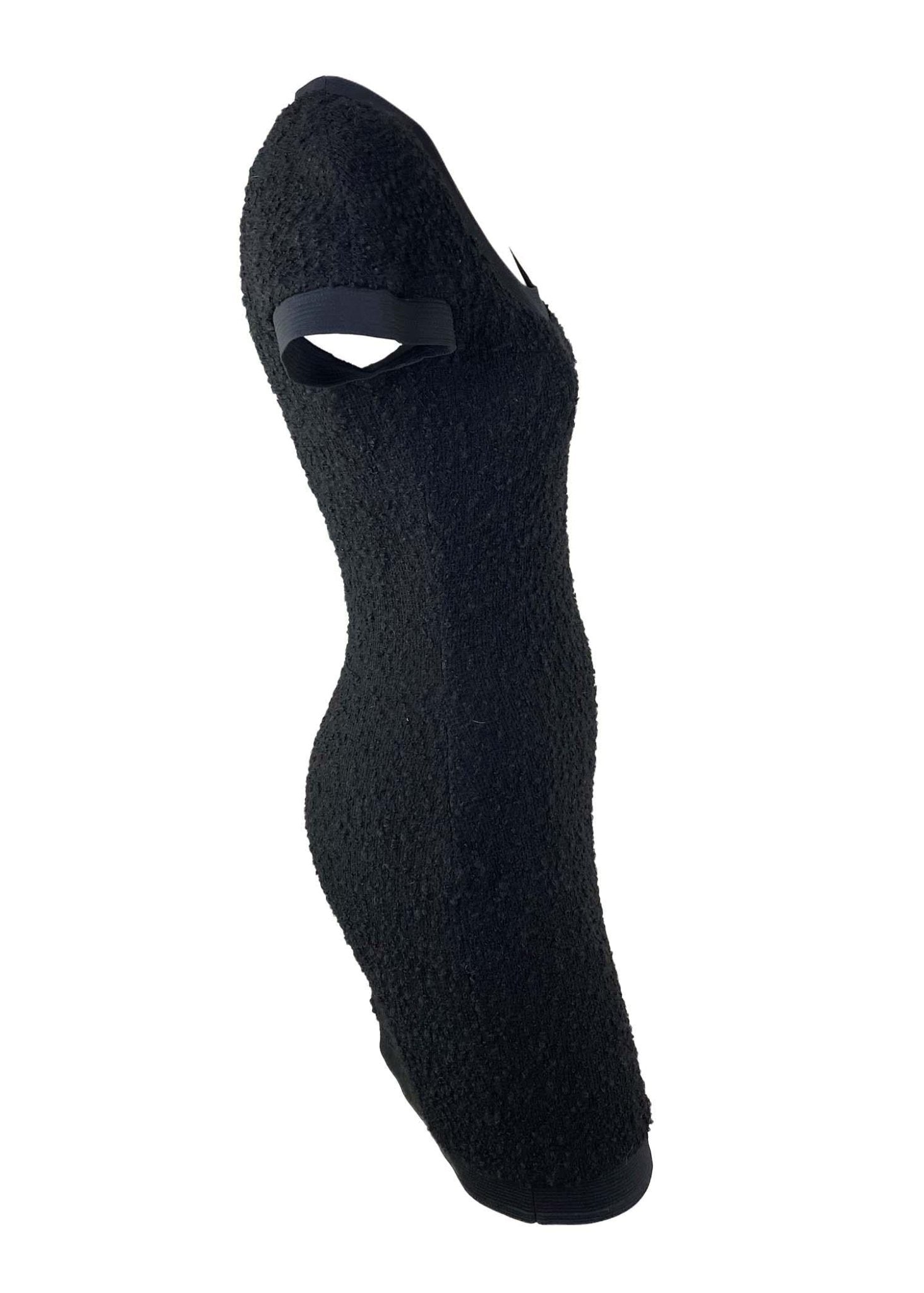 F/W 1991 Gianni Versace Couture Runway Black Stretch Bouclé Wool Mini Dress LBD - RealList