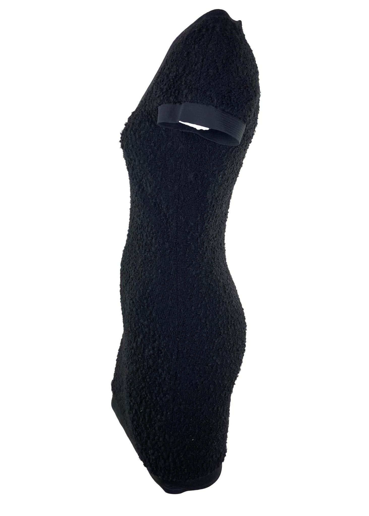 F/W 1991 Gianni Versace Couture Runway Black Stretch Bouclé Wool Mini Dress LBD - RealList