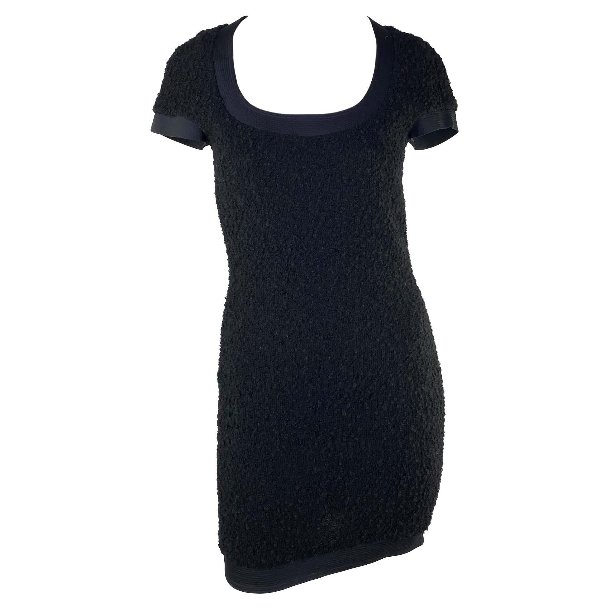 F/W 1991 Gianni Versace Couture Runway Black Stretch Bouclé Wool Mini Dress LBD - RealList