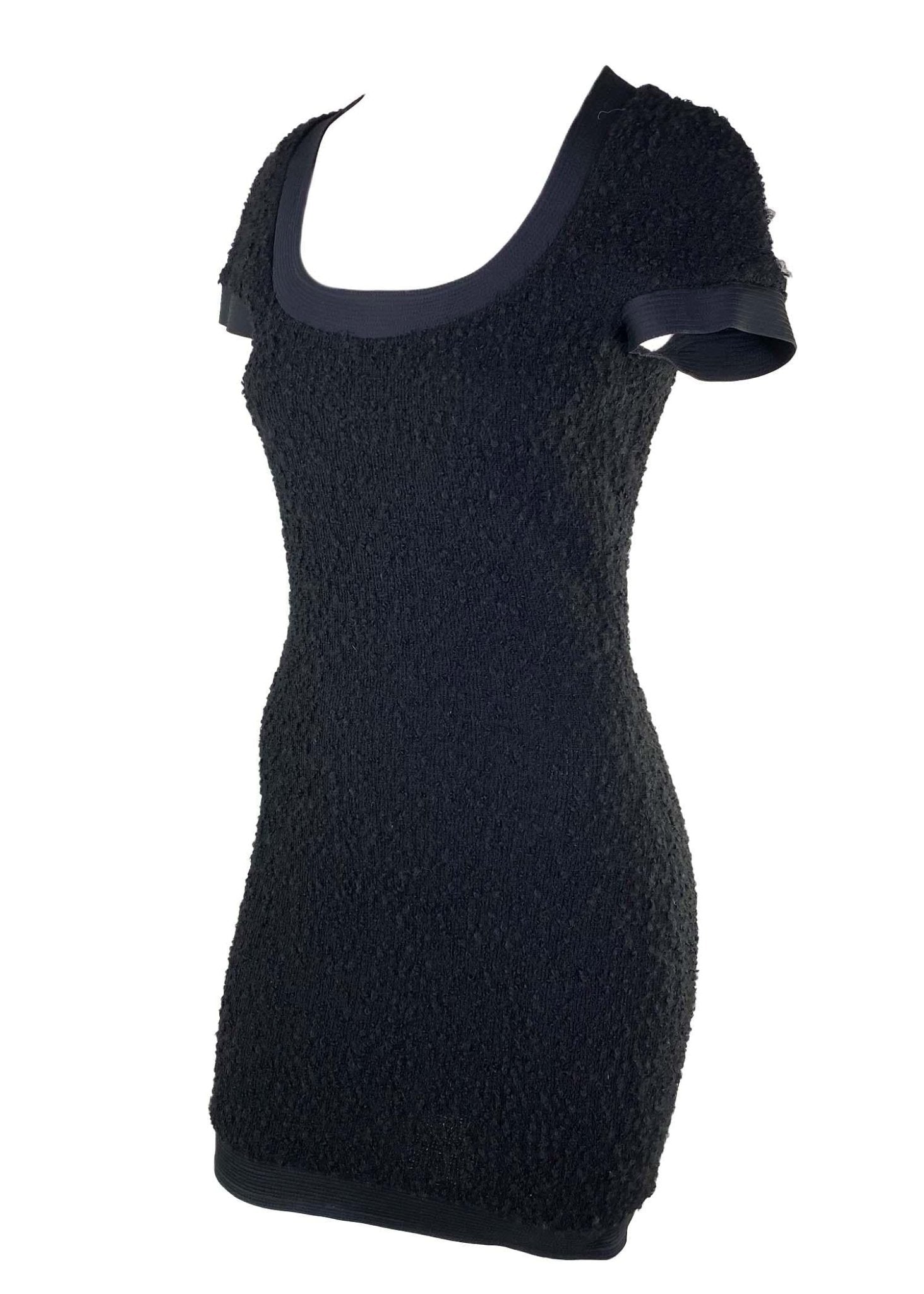 F/W 1991 Gianni Versace Couture Runway Black Stretch Bouclé Wool Mini Dress LBD - RealList