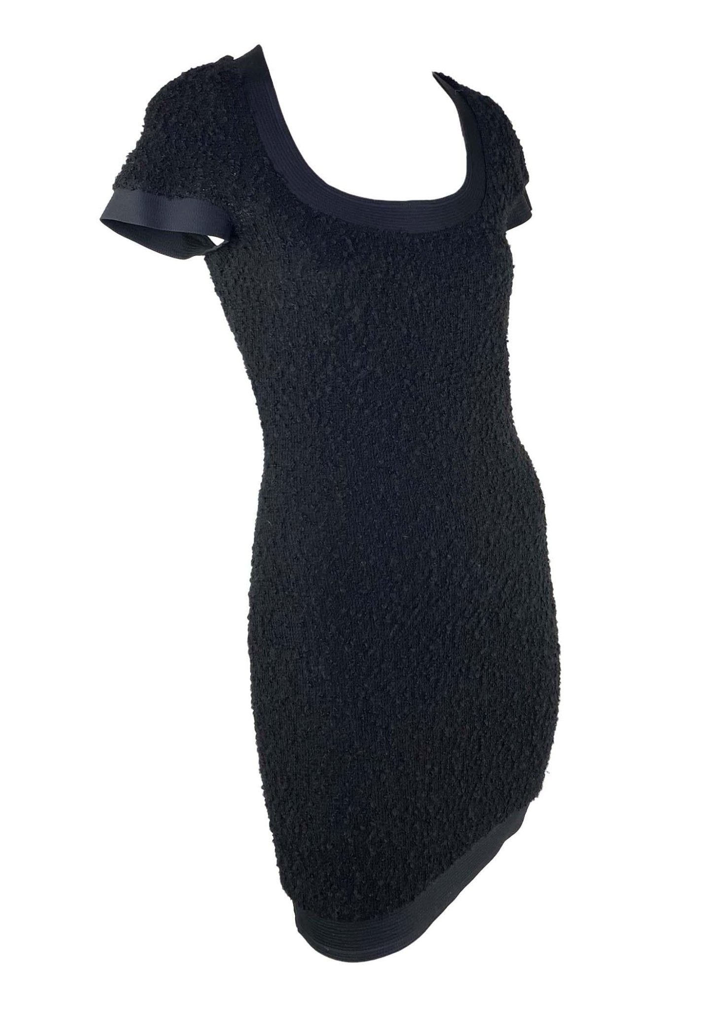 F/W 1991 Gianni Versace Couture Runway Black Stretch Bouclé Wool Mini Dress LBD - RealList
