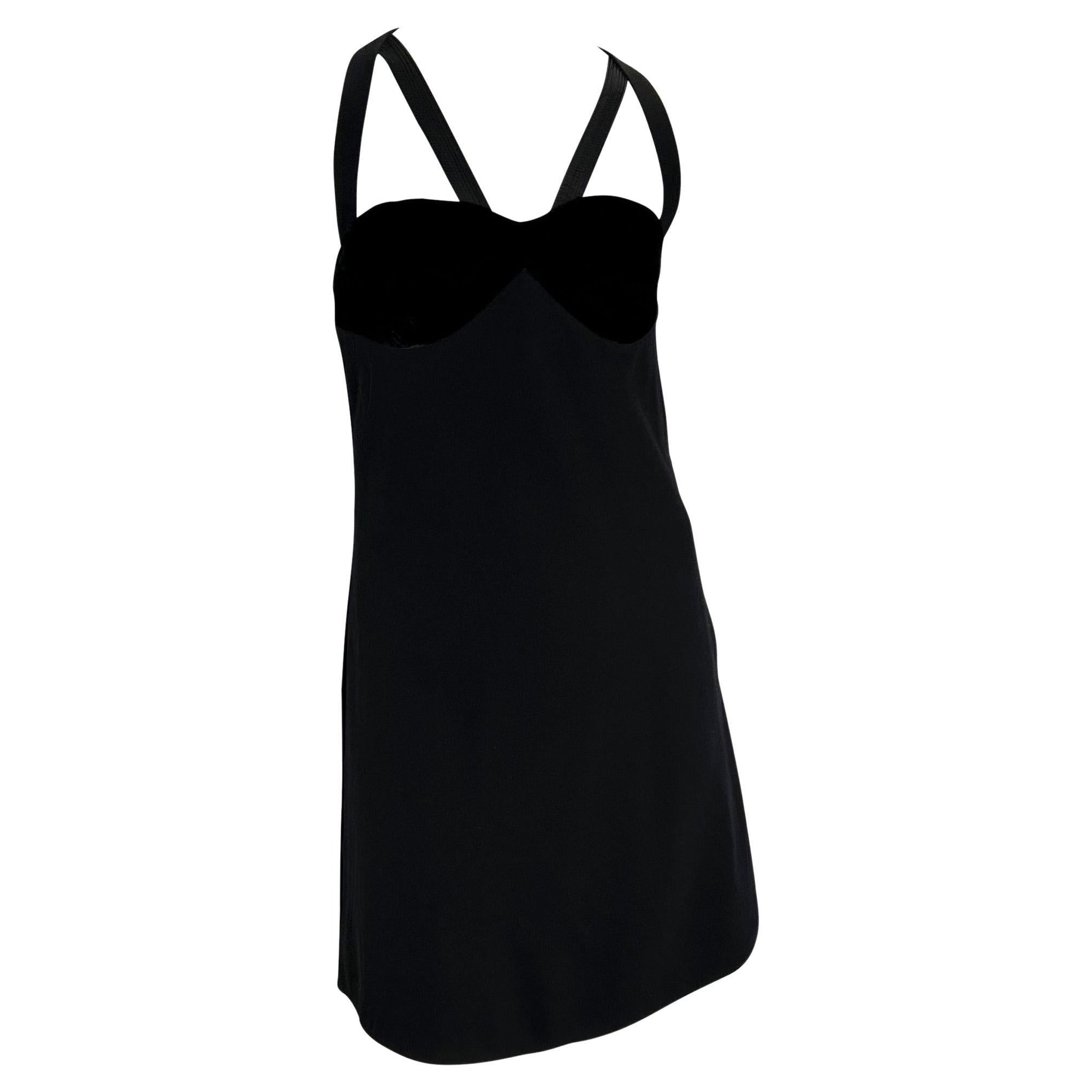 F/W 1991 Gianni Versace Couture Runway Black Velvet Strappy Bodycon Mini Dress - RealList