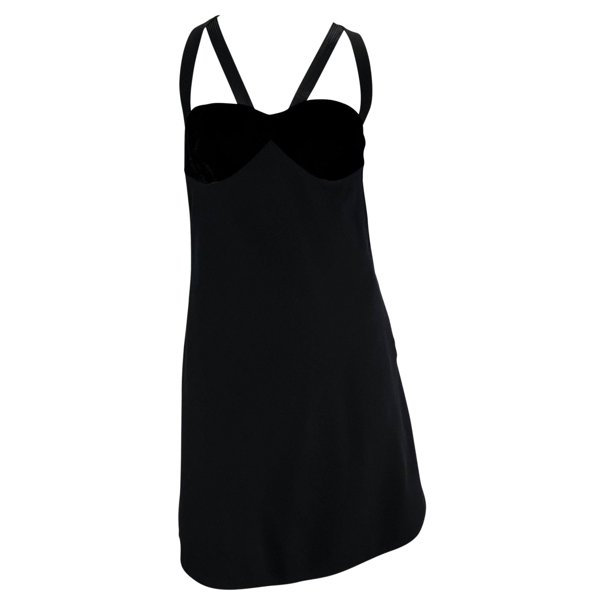 F/W 1991 Gianni Versace Couture Runway Black Velvet Strappy Bodycon Mini Dress - RealList