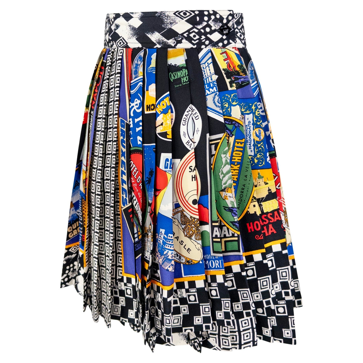F/W 1991 Gianni Versace Multi Color International Motif Pleated Mini Skirt - RealList