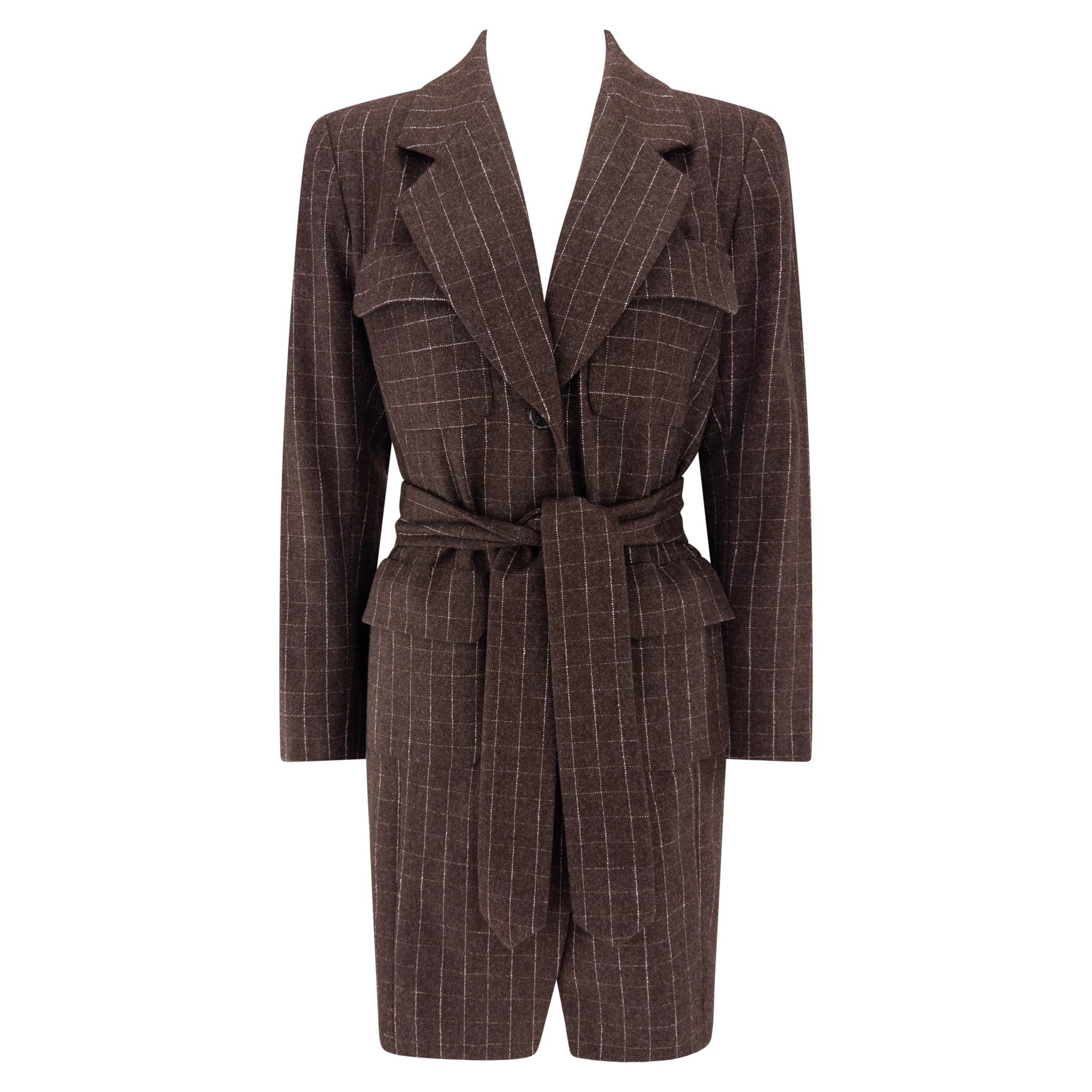 F/W 1991 Isaac Mizrahi Runway Brown Window Pane Blazer Mini Blazer Coat Dress - RealList