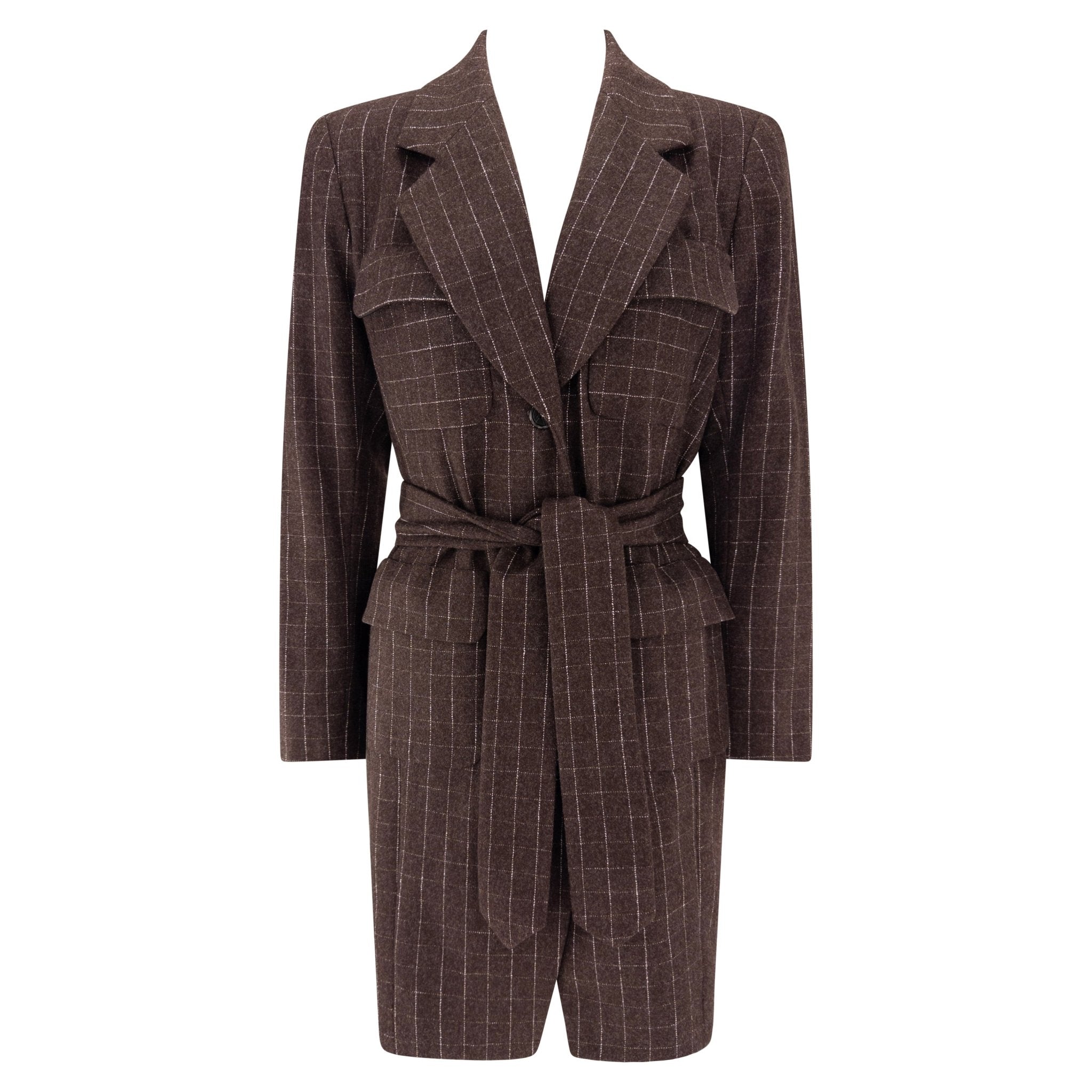 F/W 1991 Isaac Mizrahi Runway Brown Window Pane Blazer Mini Blazer Coat Dress - RealList