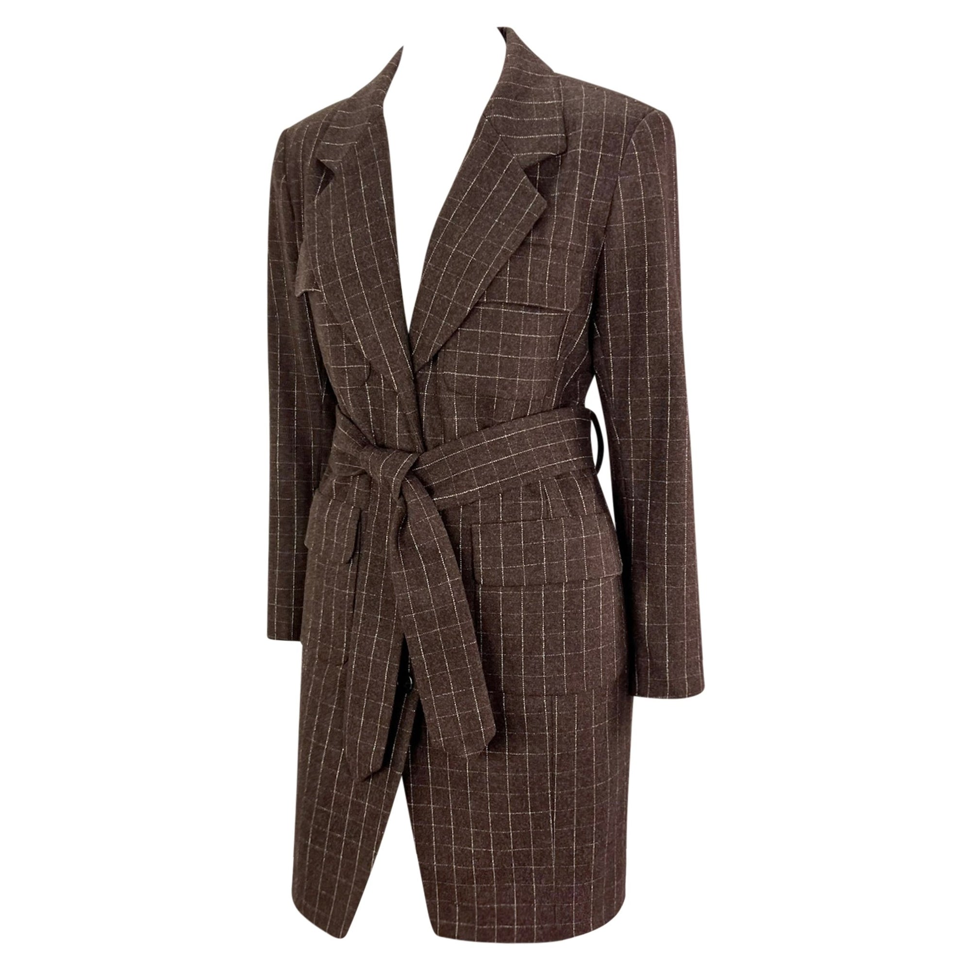 F/W 1991 Isaac Mizrahi Runway Brown Window Pane Blazer Mini Blazer Coat Dress - RealList