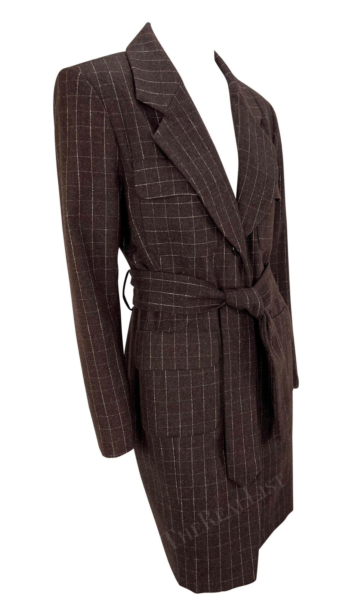 F/W 1991 Isaac Mizrahi Runway Brown Window Pane Blazer Mini Blazer Coat Dress - RealList