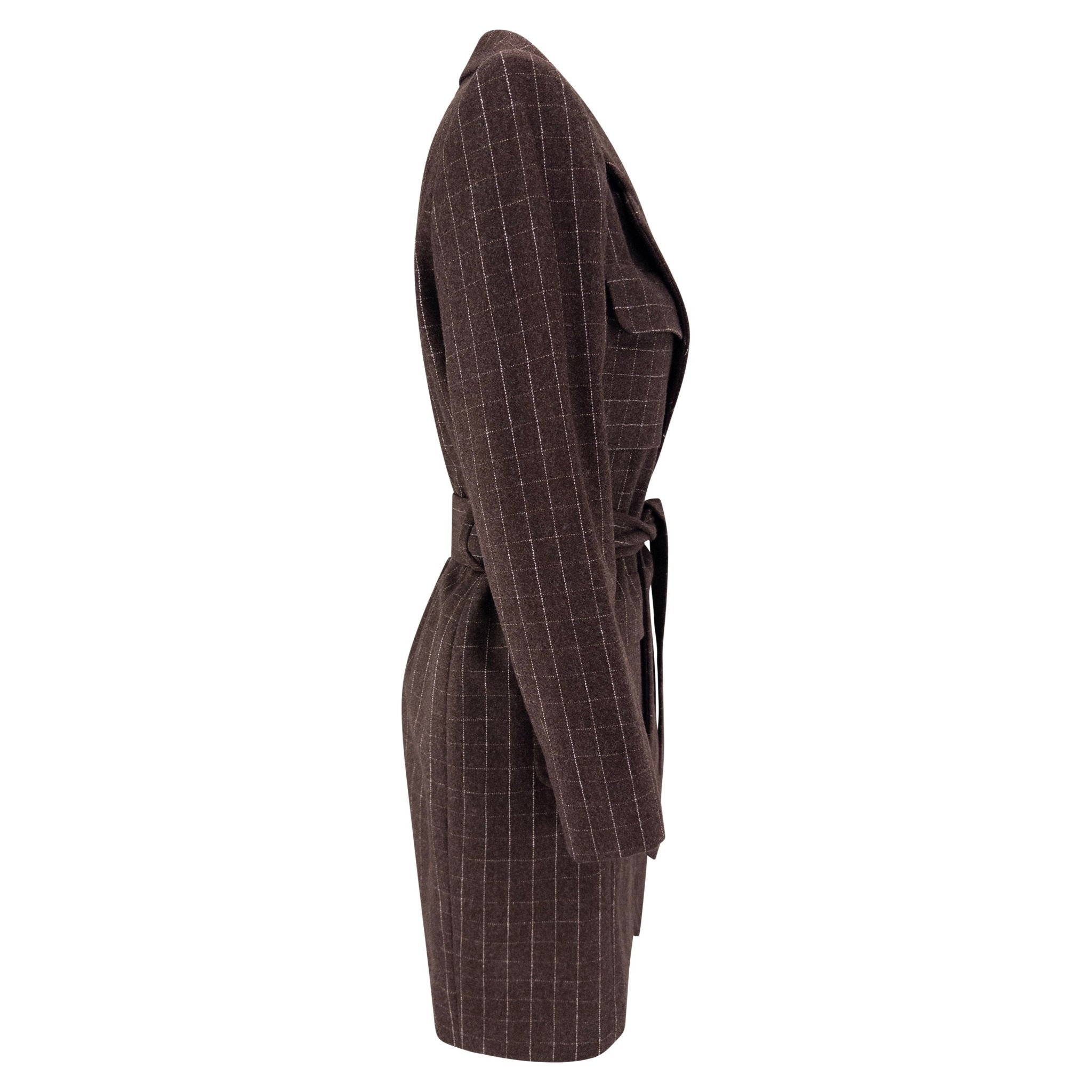 F/W 1991 Isaac Mizrahi Runway Brown Window Pane Blazer Mini Blazer Coat Dress - RealList