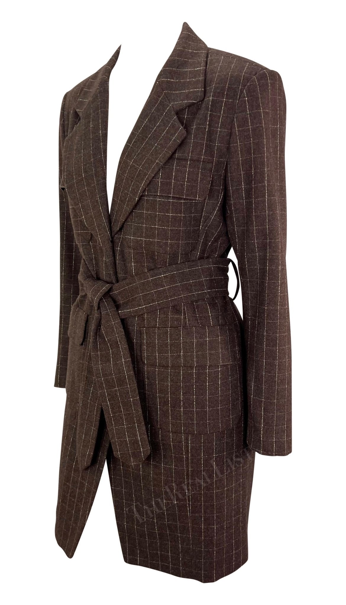 F/W 1991 Isaac Mizrahi Runway Brown Window Pane Blazer Mini Blazer Coat Dress - RealList