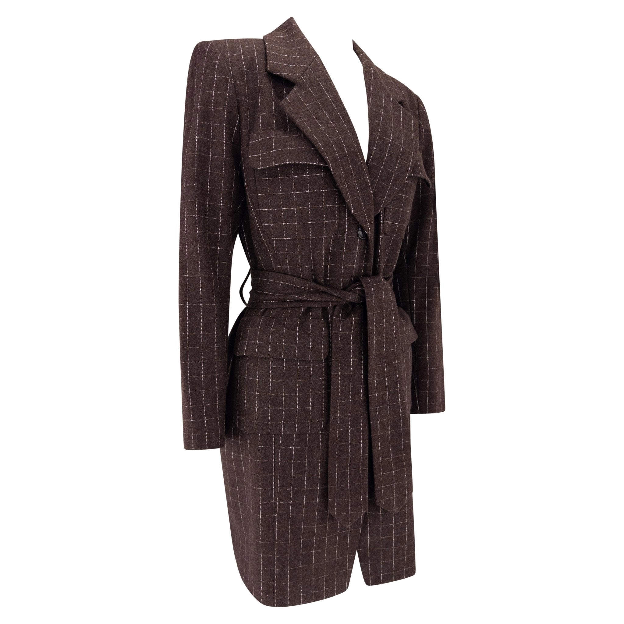 F/W 1991 Isaac Mizrahi Runway Brown Window Pane Blazer Mini Blazer Coat Dress - RealList