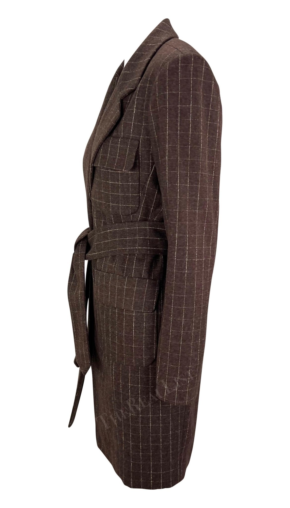 F/W 1991 Isaac Mizrahi Runway Brown Window Pane Blazer Mini Blazer Coat Dress - RealList