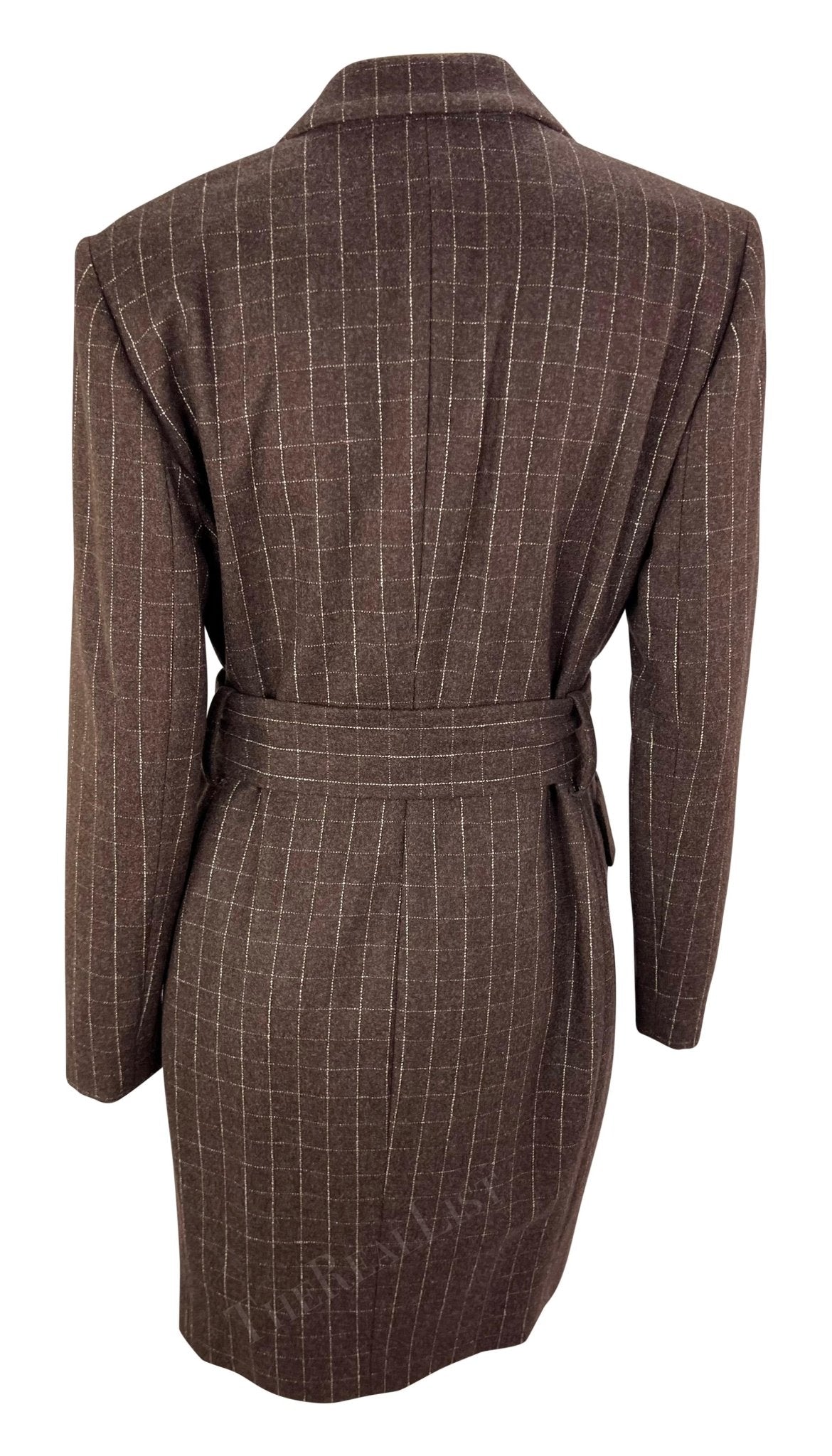 F/W 1991 Isaac Mizrahi Runway Brown Window Pane Blazer Mini Blazer Coat Dress - RealList