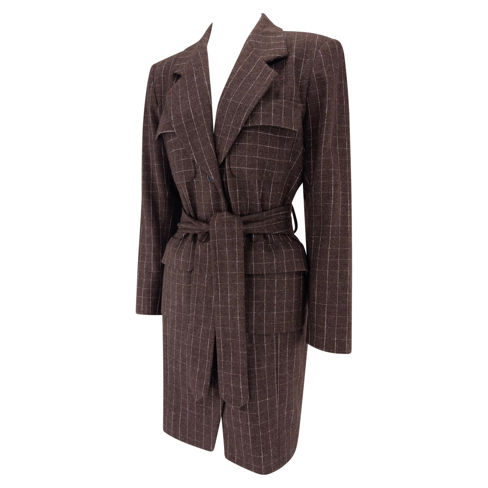 F/W 1991 Isaac Mizrahi Runway Brown Window Pane Blazer Mini Blazer Coat Dress - RealList