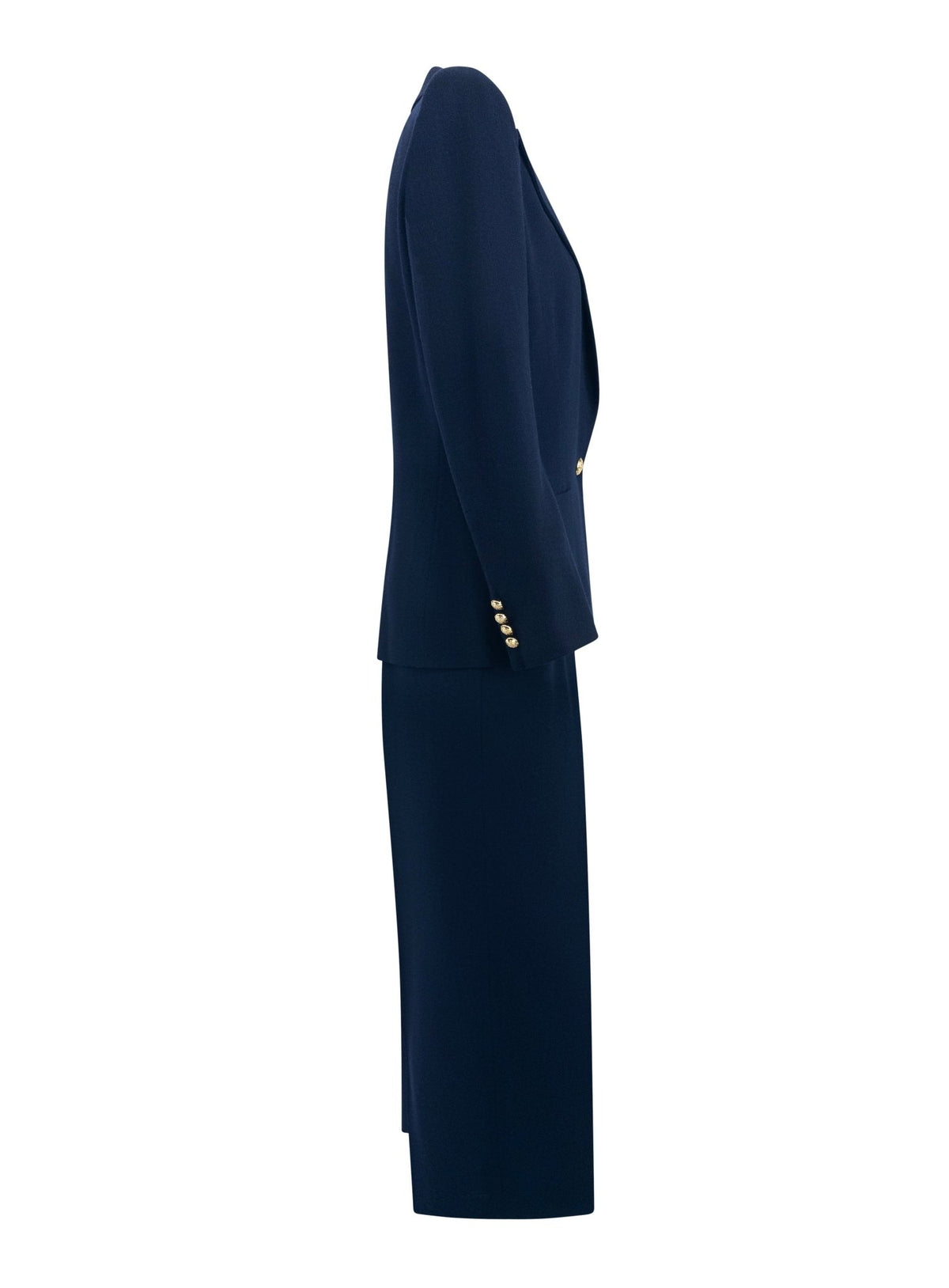 F/W 1991 Ralph Lauren Collection Navy Blue Wool Gold Button Wide - Leg Pantsuit - RealList