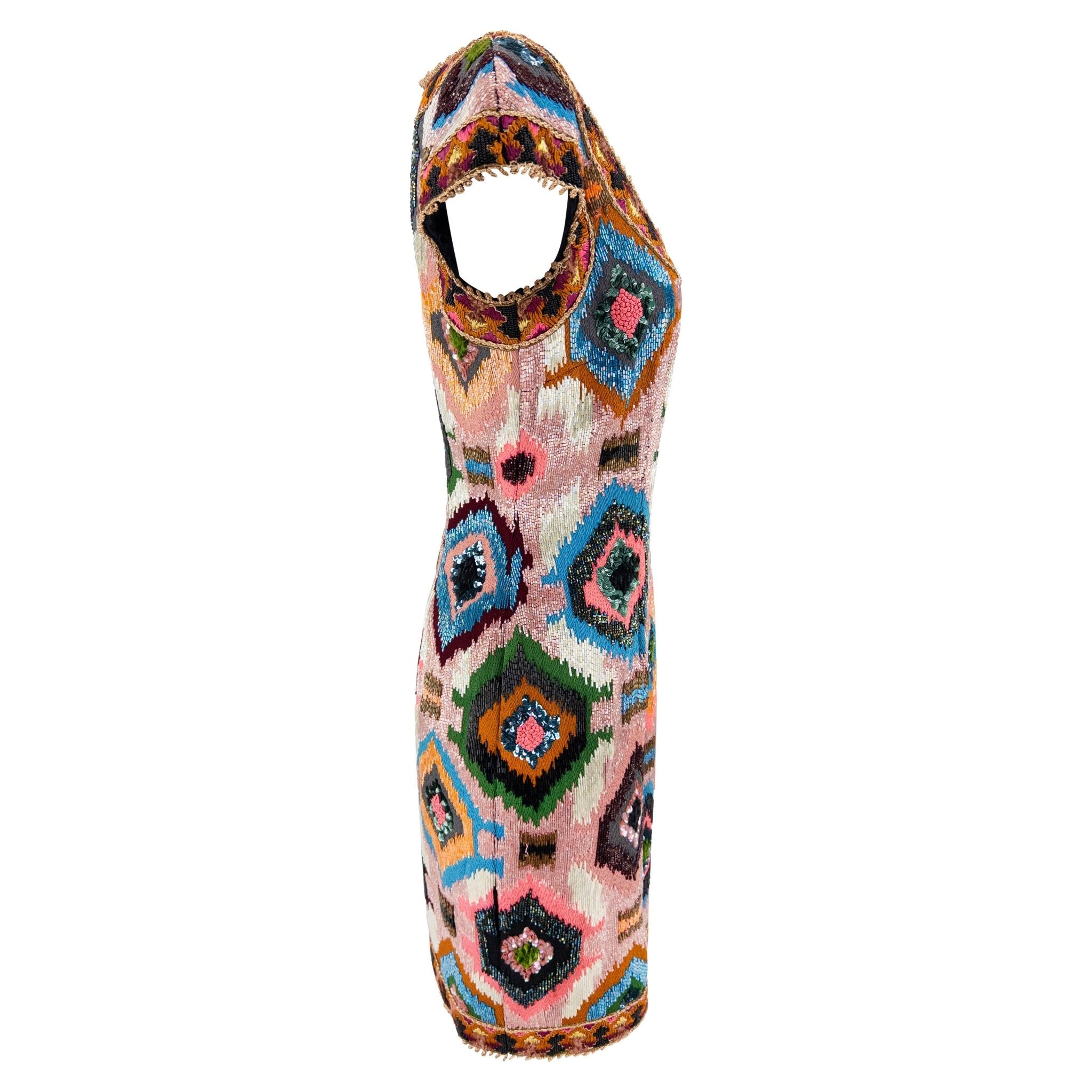 F/W 1991 Valentino Garavani Runway Pink Heavily Beaded Ikat Dress - RealList