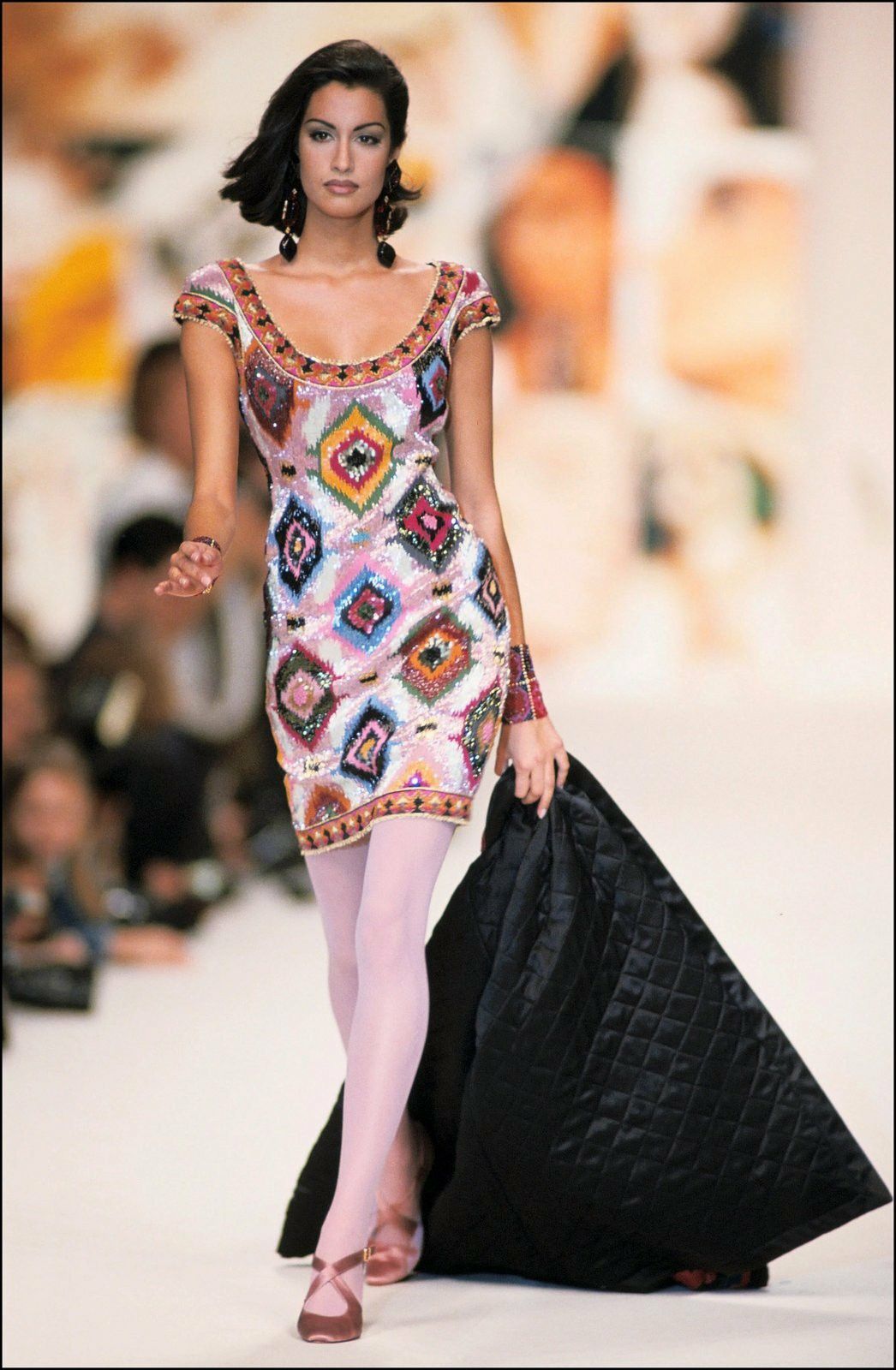 F/W 1991 Valentino Garavani Runway Pink Heavily Beaded Ikat Dress - RealList