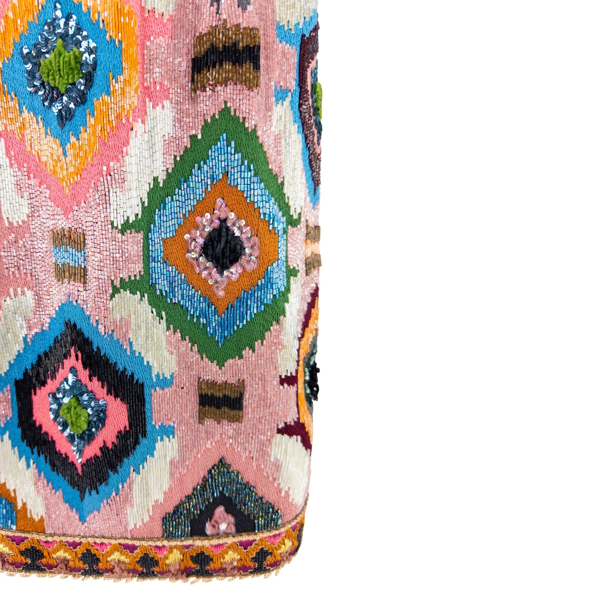 F/W 1991 Valentino Garavani Runway Pink Heavily Beaded Ikat Dress - RealList