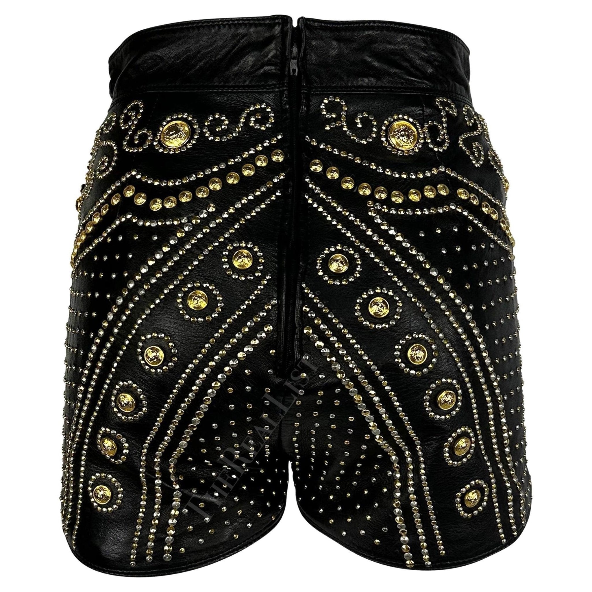 F/W 1992 Atelier Versace Haute Couture Runway Medusa Studded Leather Shorts - RealList