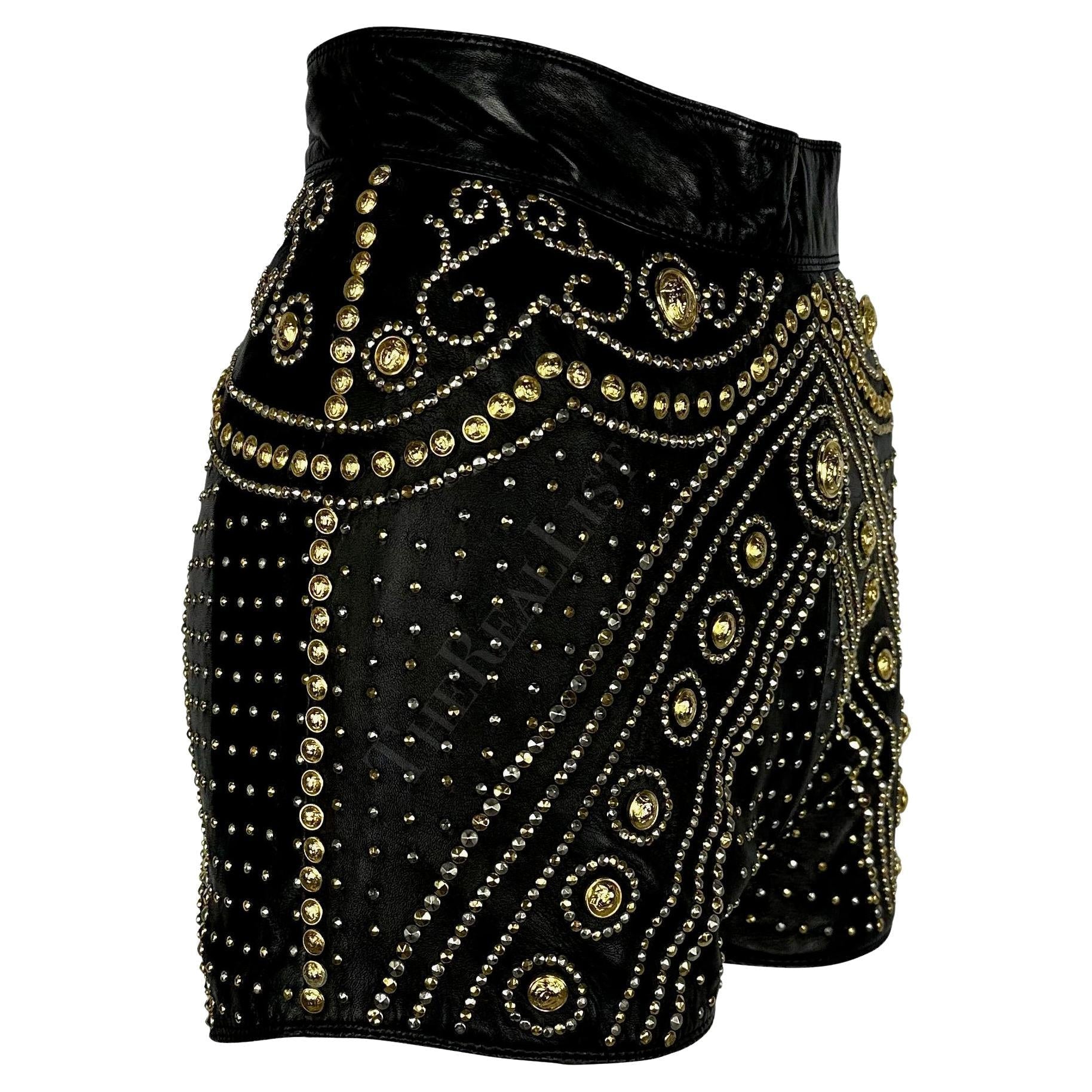 F/W 1992 Atelier Versace Haute Couture Runway Medusa Studded Leather Shorts - RealList