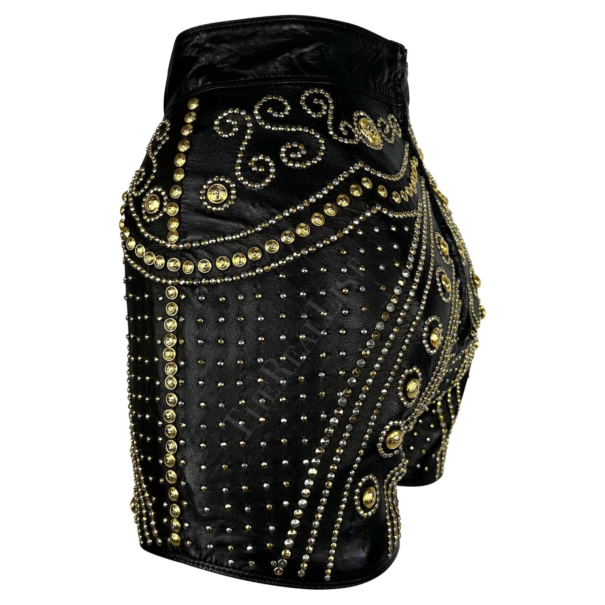 F/W 1992 Atelier Versace Haute Couture Runway Medusa Studded Leather Shorts - RealList