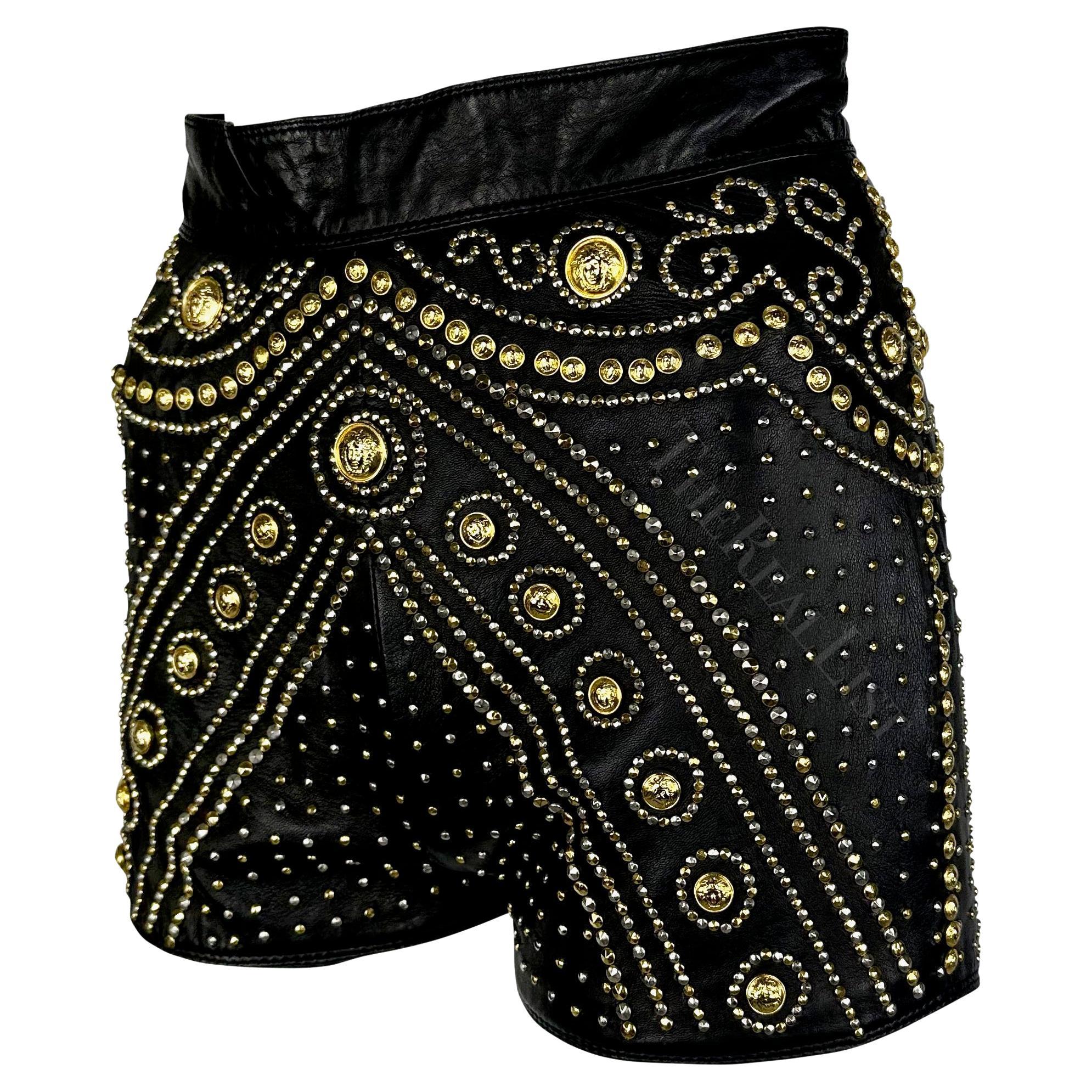F/W 1992 Atelier Versace Haute Couture Runway Medusa Studded Leather Shorts - RealList