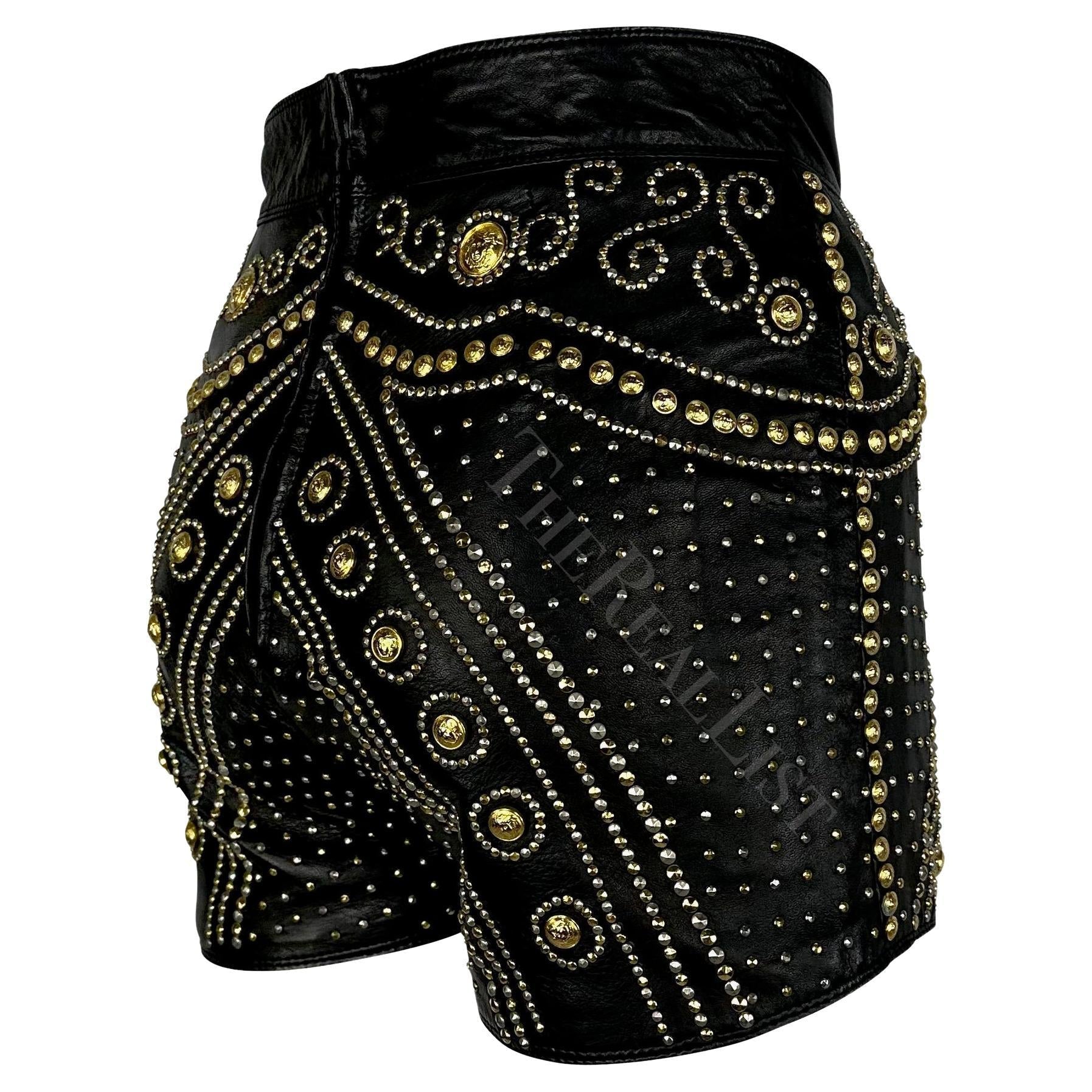 F/W 1992 Atelier Versace Haute Couture Runway Medusa Studded Leather Shorts - RealList