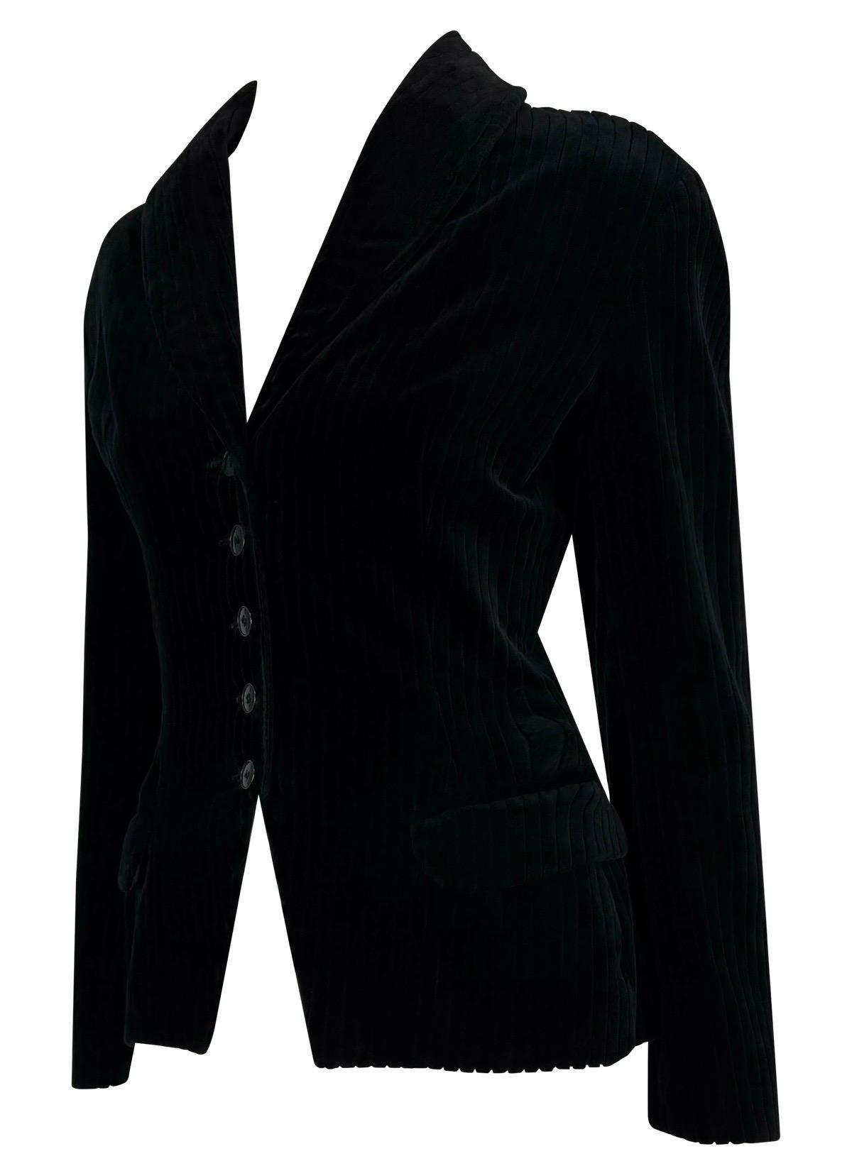 F/W 1992 Azzedine Alaïa Black Channel Velvet Blazer Jacket - RealList