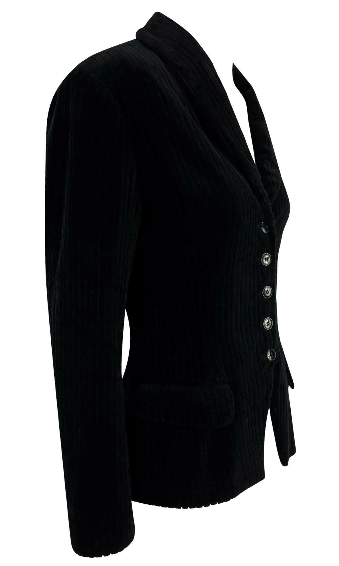 F/W 1992 Azzedine Alaïa Black Channel Velvet Blazer Jacket - RealList