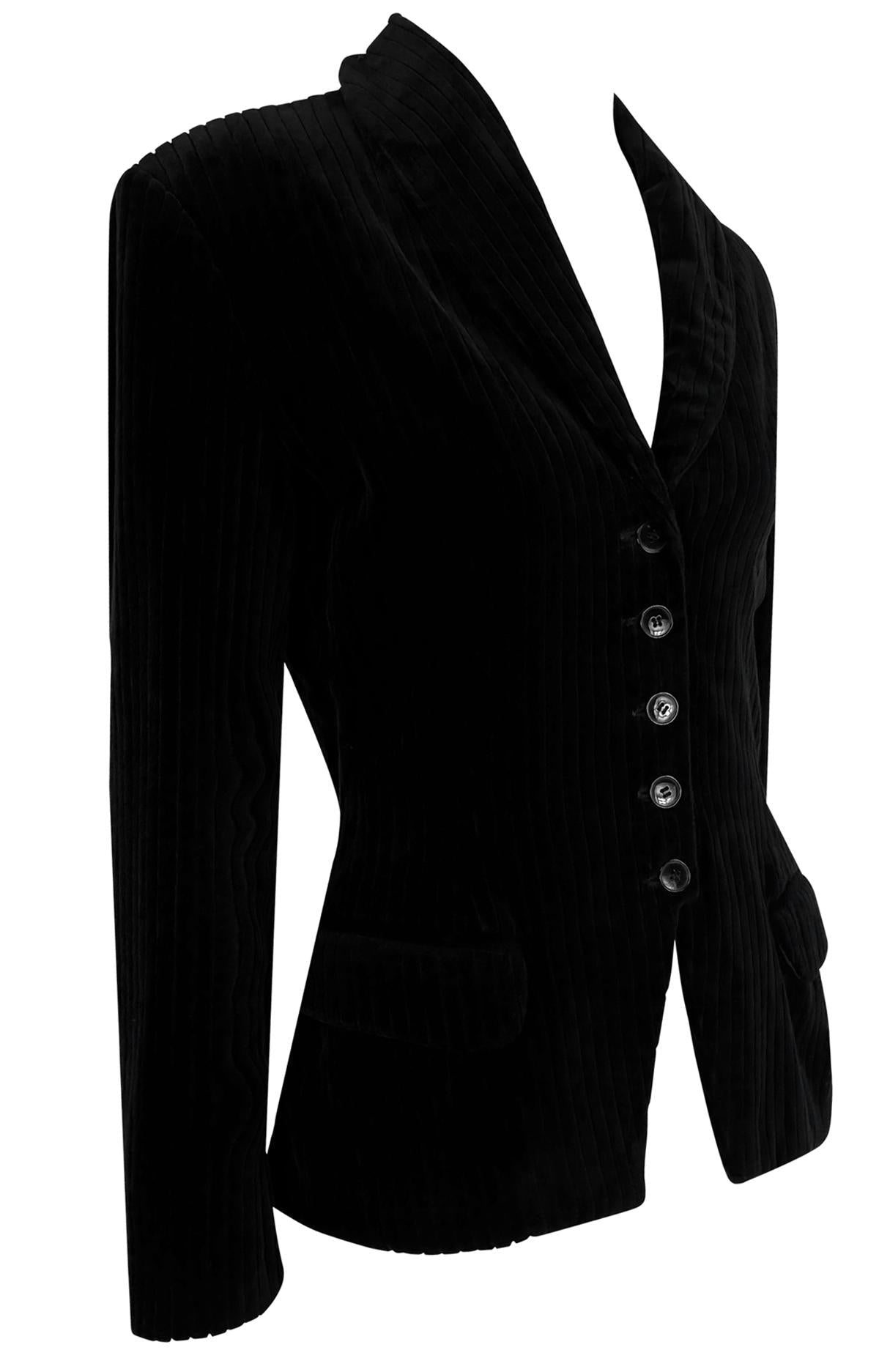 F/W 1992 Azzedine Alaïa Black Channel Velvet Blazer Jacket - RealList