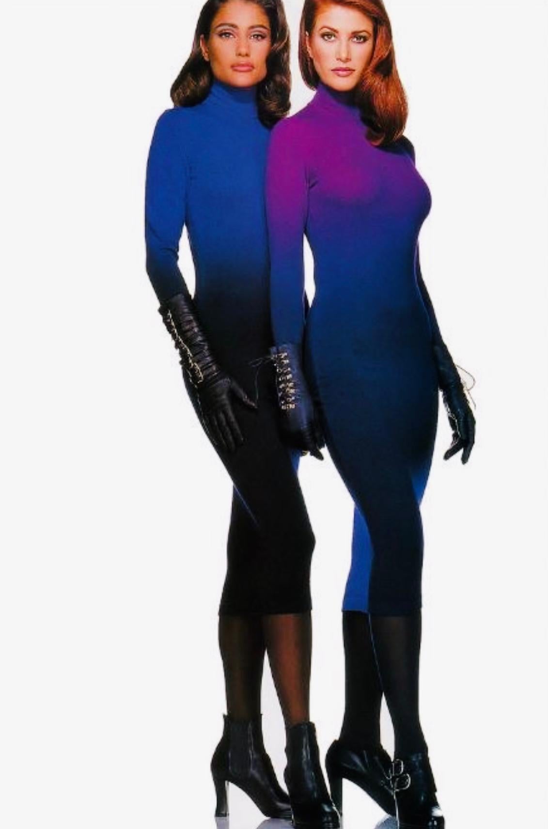 F/W 1992 Claude Montana Runway Blue Ombré Knit Dress - RealList