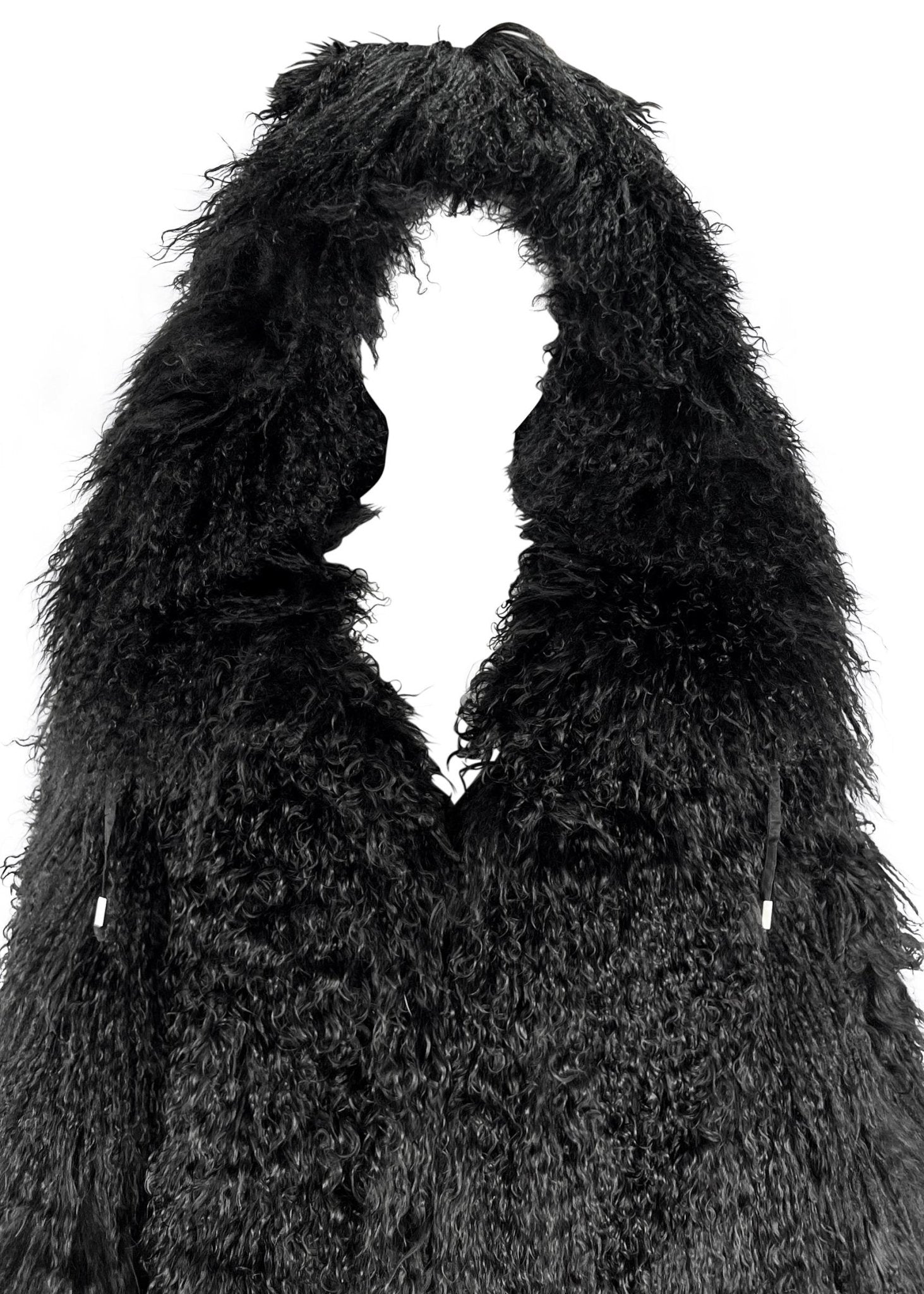 F/W 1992 Claude Montana Runway Oversized Hooded Black Mongolian Lamb Fur Coat - RealList